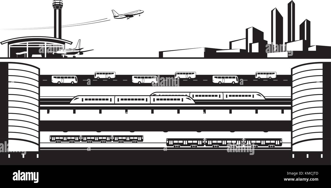 L'aeroporto alla città il trasporto di trasferimento - illustrazione vettoriale Illustrazione Vettoriale