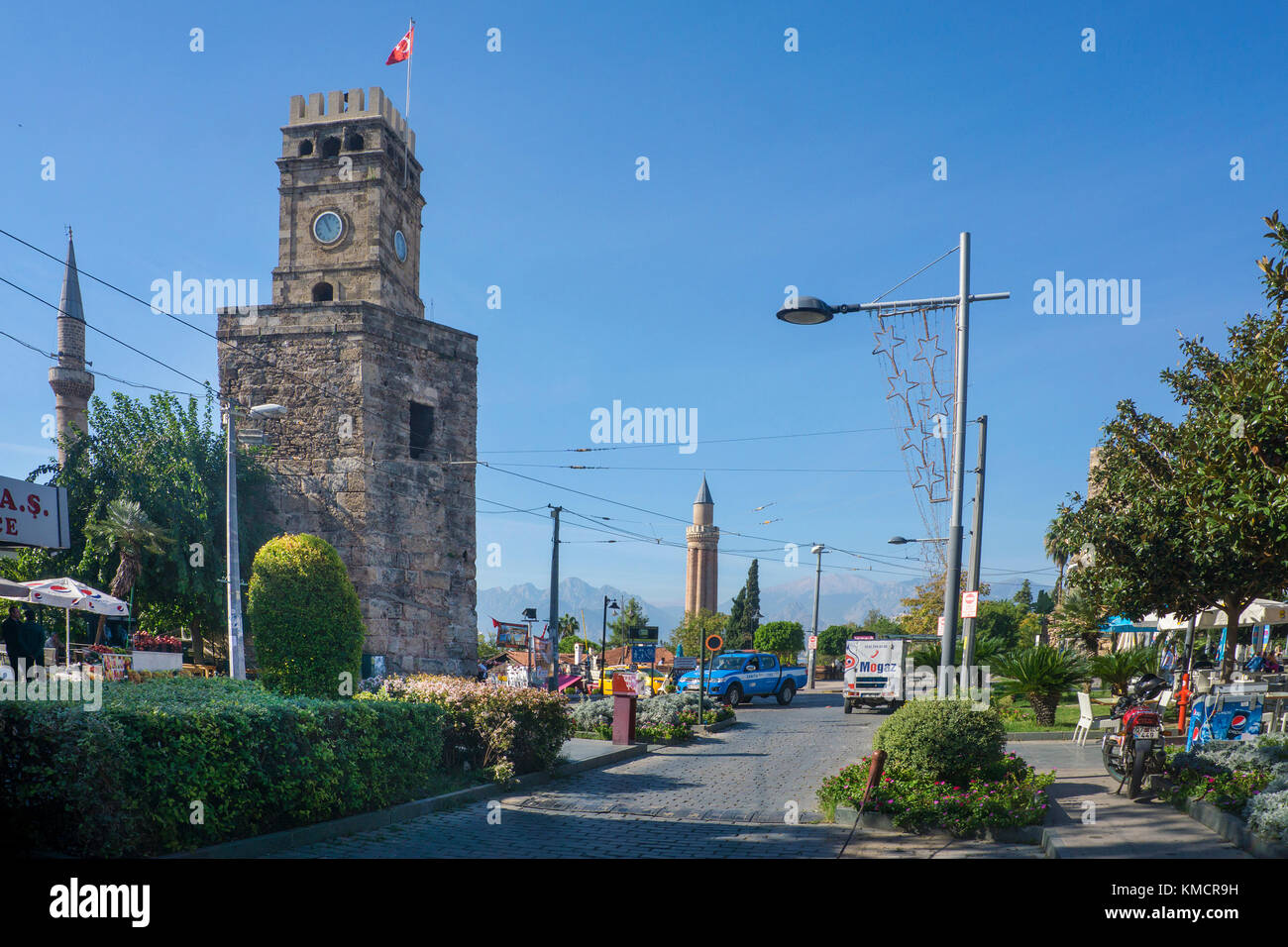Saat Kulesi, clock tower, centro storico, la città vecchia di Antalya, Kaleici, Antalya, riviera turca, Turchia Foto Stock