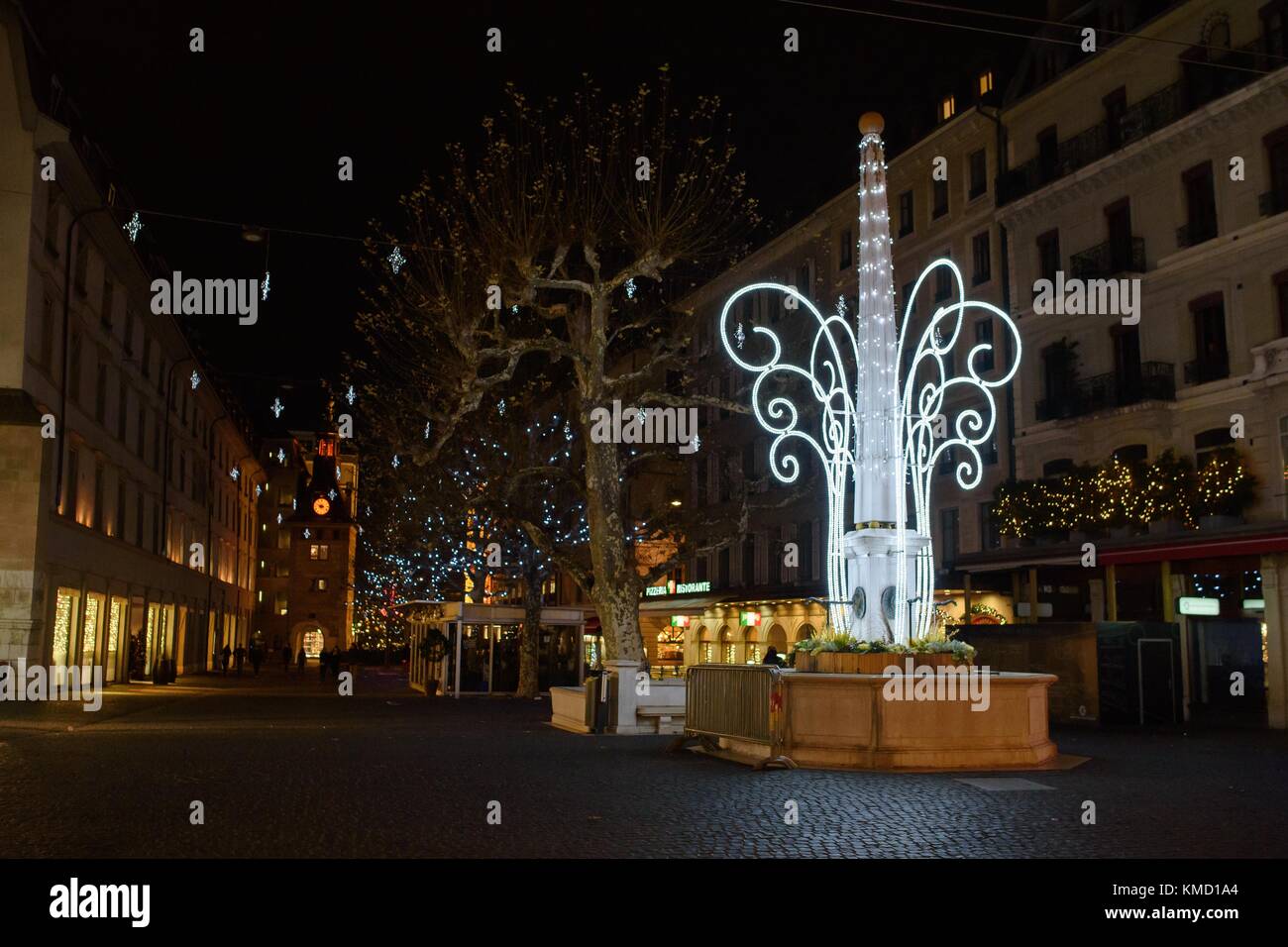 Fontana illuminata nella quarta edizione, Ginevra lux festival,svizzera Foto Stock