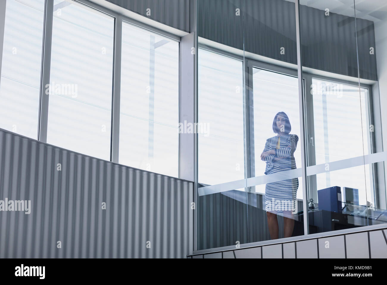 Ritratto sicuro CEO imprenditore in piedi alla moderna finestra di ufficio Foto Stock