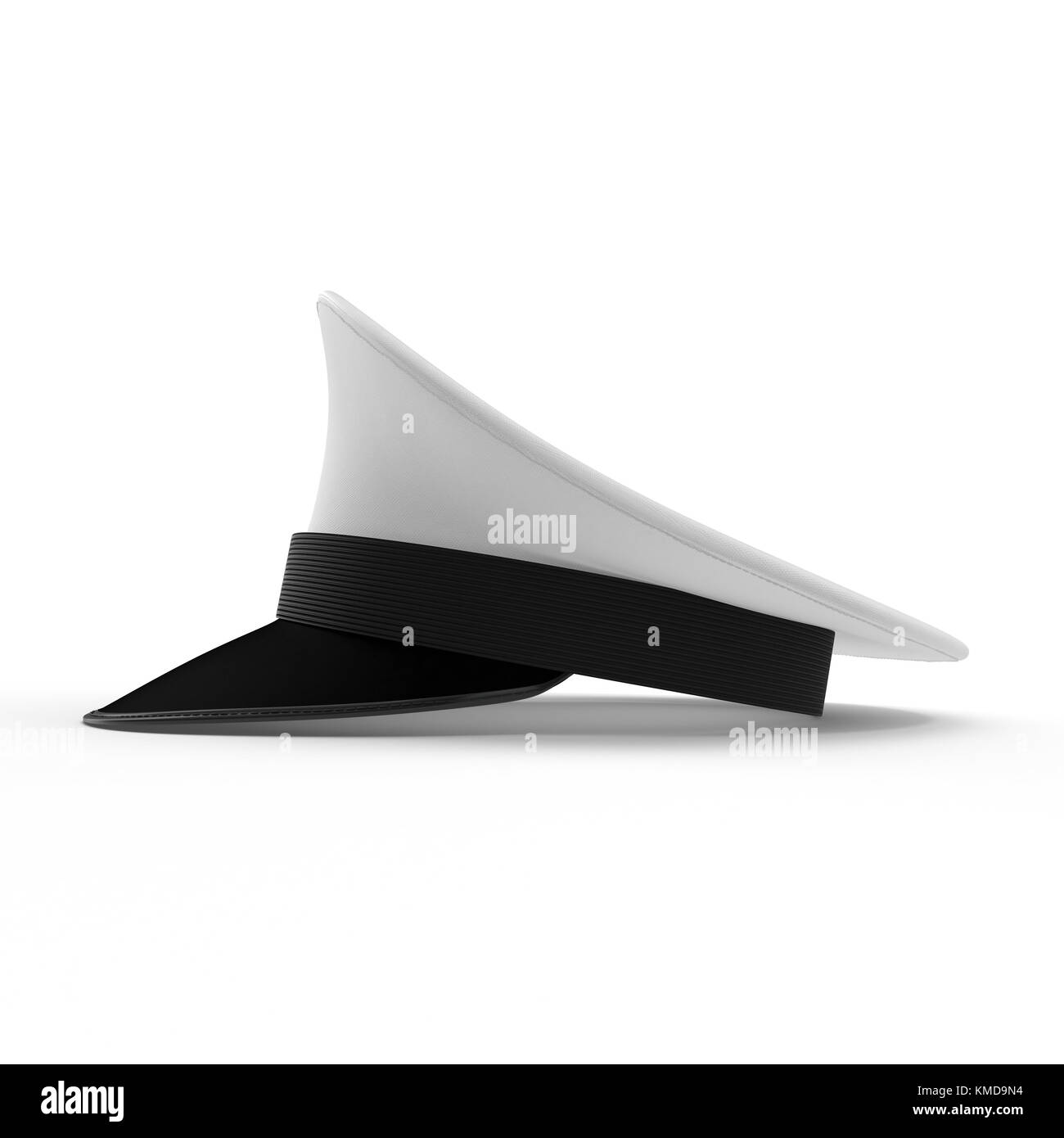 Vista laterale del marine officer hat fron capitano su bianco. 3d illustrazione Foto Stock
