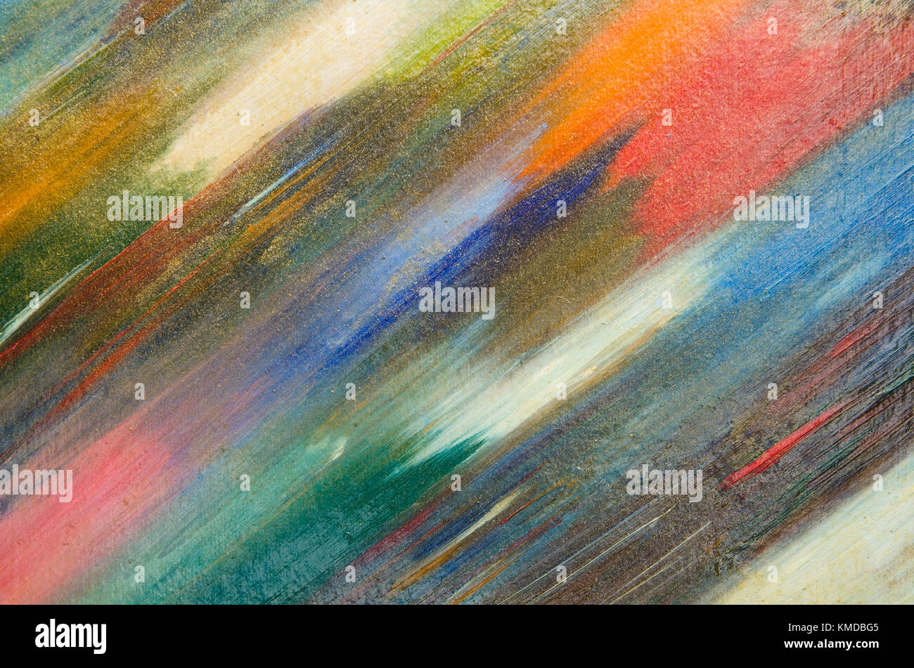 La colorata acquerello pennellate sulla Canvas: rosa, verde, giallo, blu, arancio, bianco. Buie e luminose Foto Stock