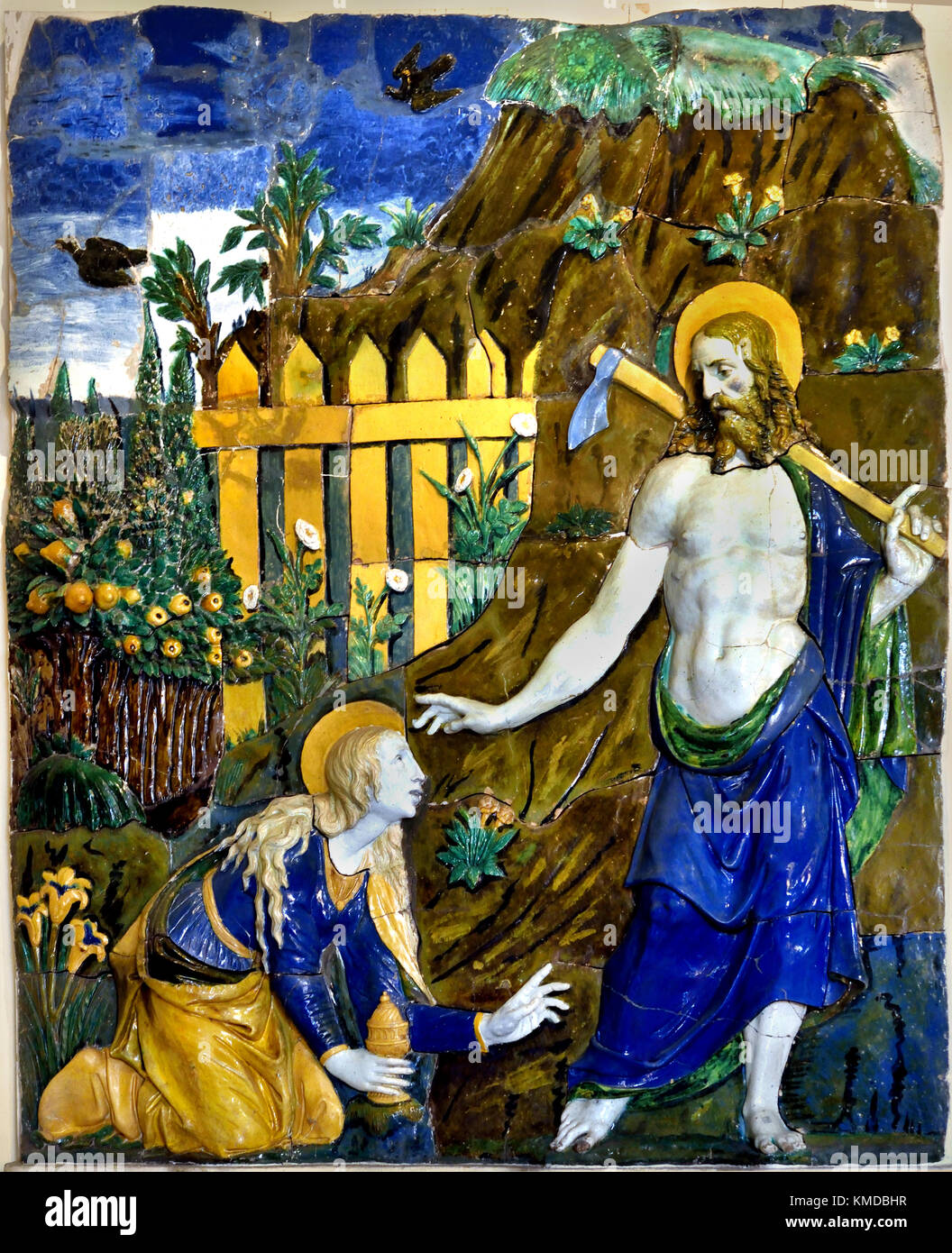 Cristo il giardiniere, dettaglio da Noli Me Tangere (non toccare me), da Giovanni della Robbia (1469-1529), terracotta invetriata. Museo Nazionale del Bargello, il Bargello, Palazzo del Bargello di Firenze (Italia). Foto Stock