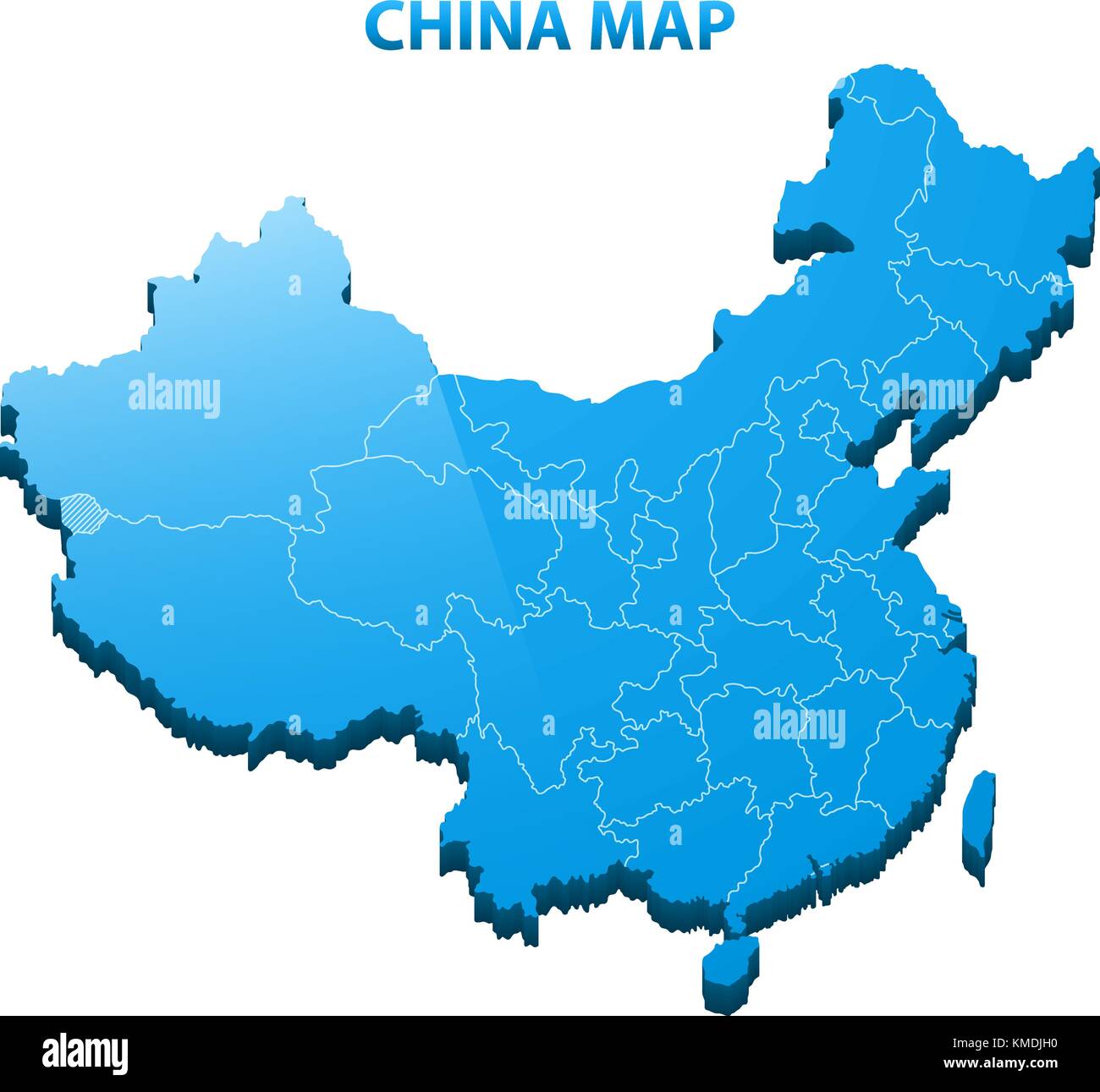 Altamente dettagliata mappa tridimensionale della Cina con regioni di confine Illustrazione Vettoriale