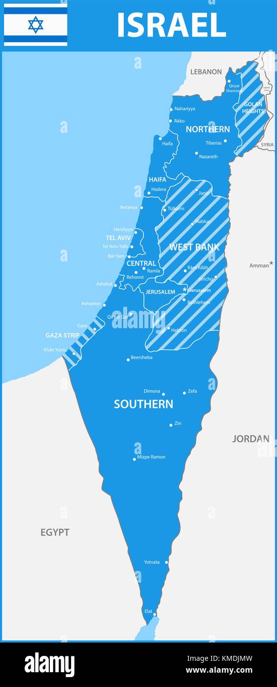 La mappa dettagliata di Israele con le regioni o gli stati e le città capitali. Illustrazione Vettoriale