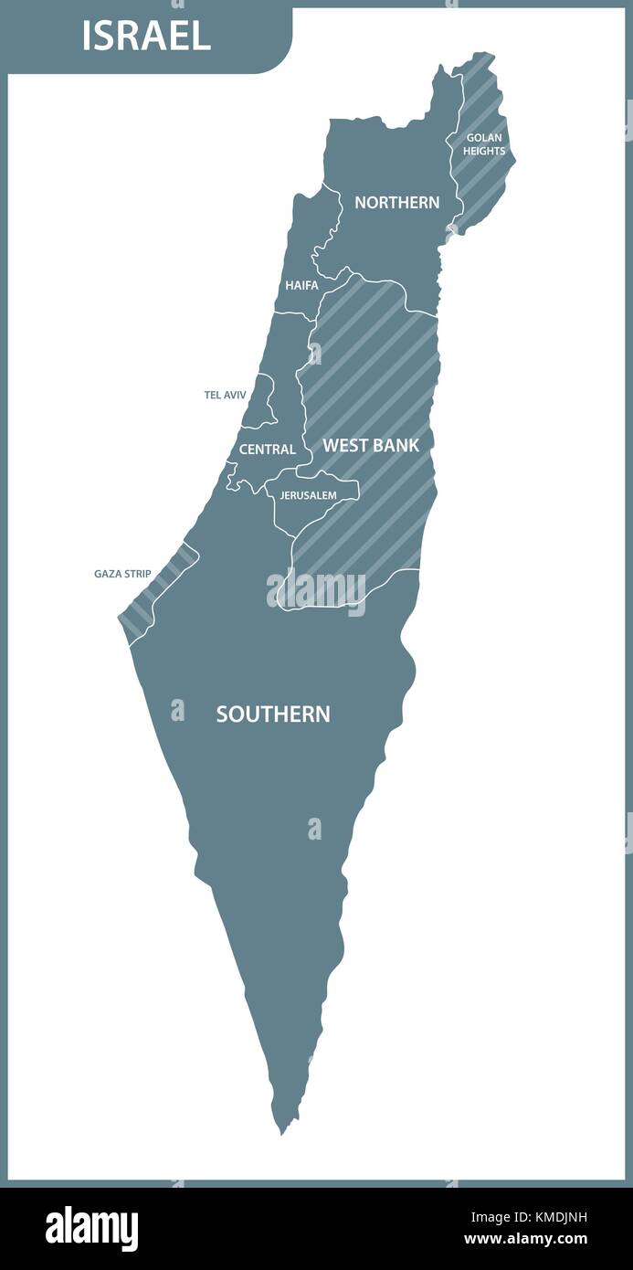 La mappa dettagliata di Israele con regioni Illustrazione Vettoriale