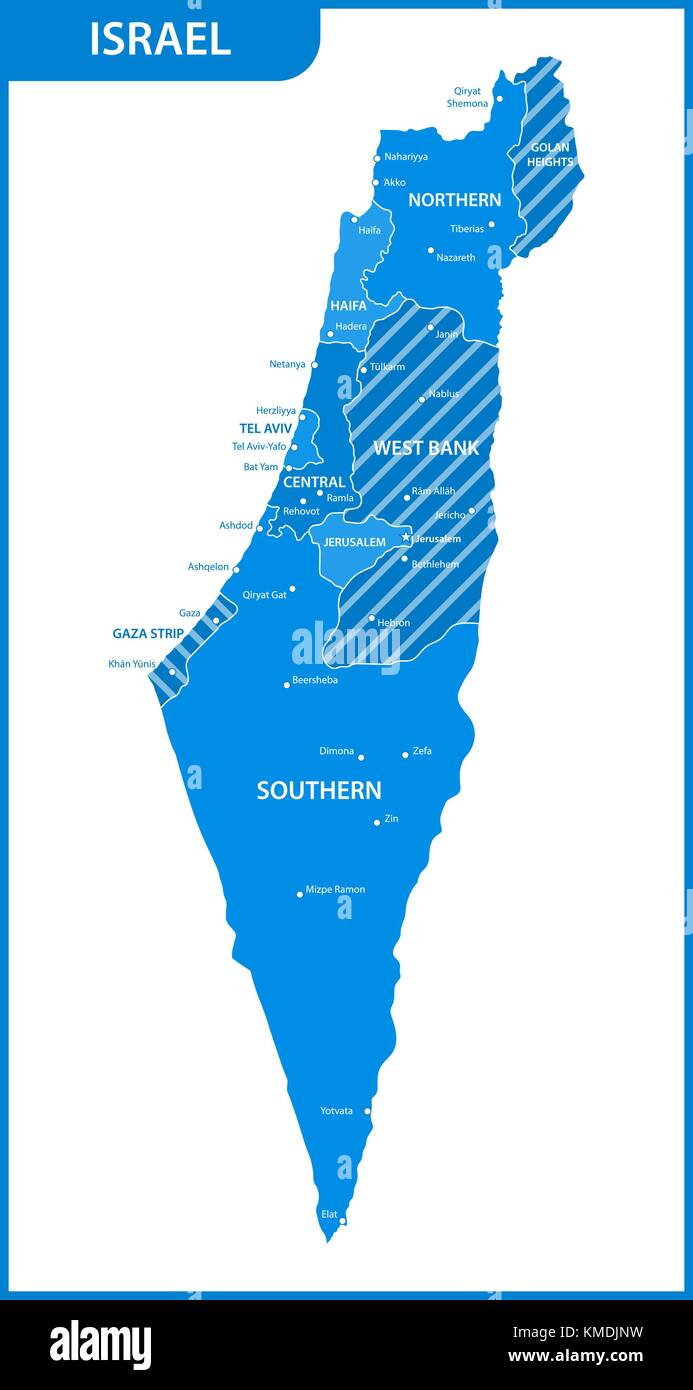 La mappa dettagliata di Israele con le regioni o gli stati e le città capitali Illustrazione Vettoriale