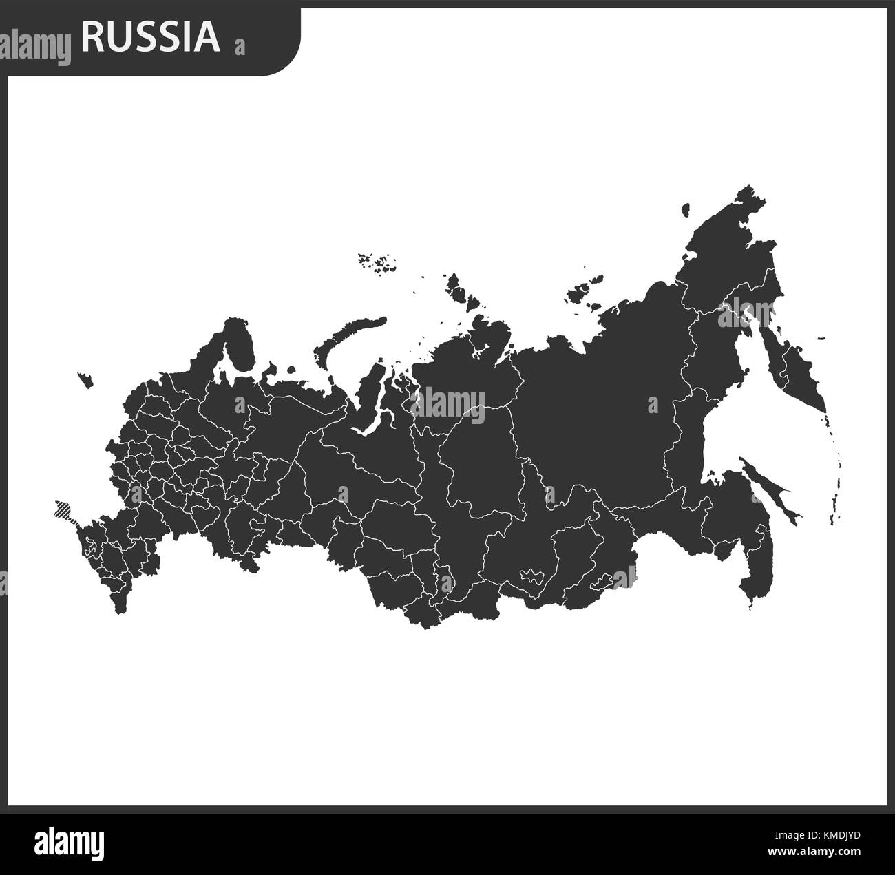 Mappa dettagliata della Russia con regioni. la federazione russa con la Crimea come contestazione di un territorio Illustrazione Vettoriale
