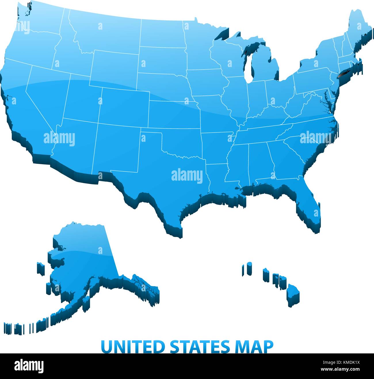 Altamente dettagliata mappa tridimensionale di usa con regioni di confine. Stati Uniti d'America. Illustrazione Vettoriale