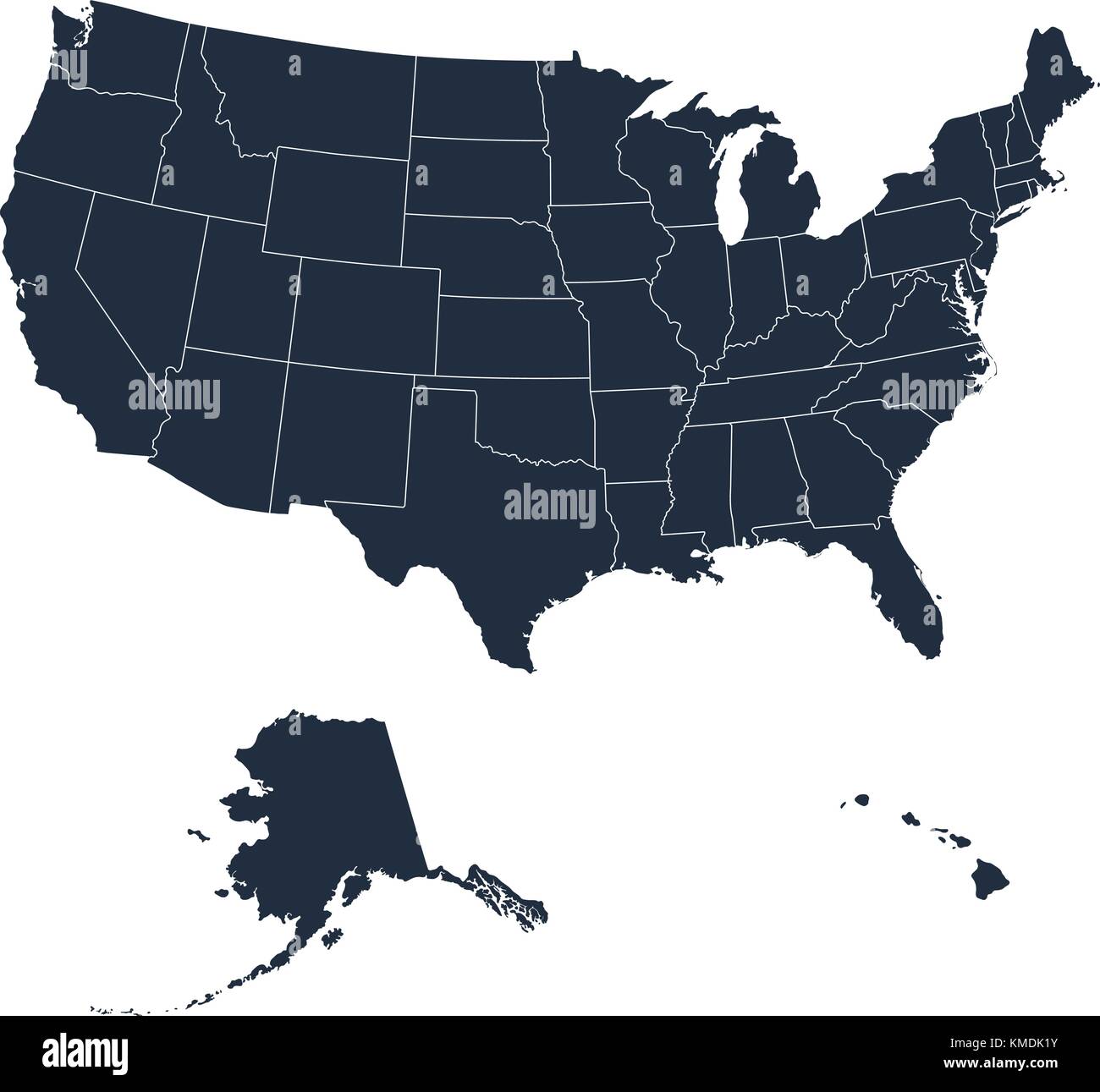 La mappa dettagliata degli stati uniti tra cui Alaska e Hawaii. gli Stati Uniti d'America Illustrazione Vettoriale