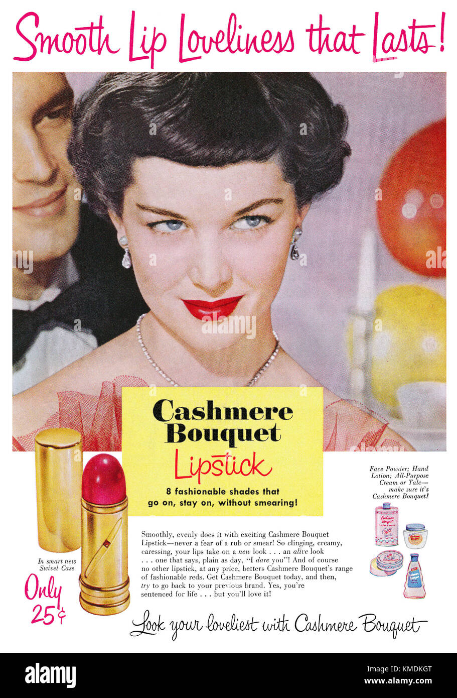1950 pubblicità negli Stati Uniti per il Cashmere Bouquet rossetto. Foto Stock