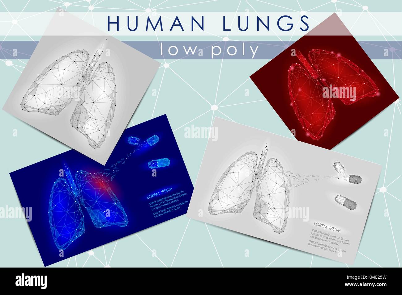 Human organo interno polmoni. bassa poli tecnologia design. bianco colore grigio triangolo poligonale di punti collegati. Salute Medicina sfondo icona illustrazione vettoriale Illustrazione Vettoriale