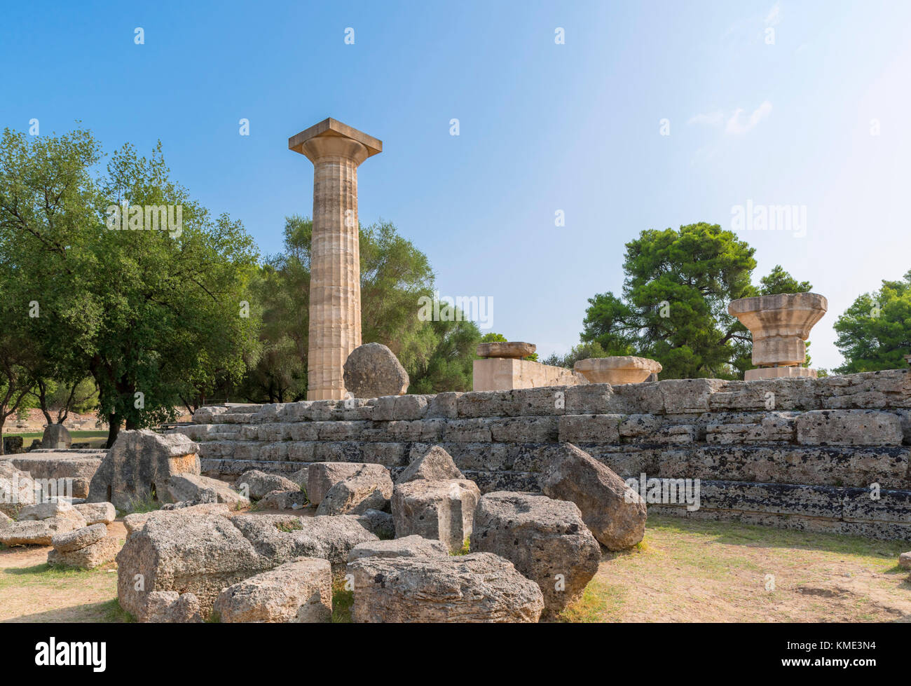Il Tempio di Zeus, Antica Olympia, Pelopponese, Grecia Foto Stock