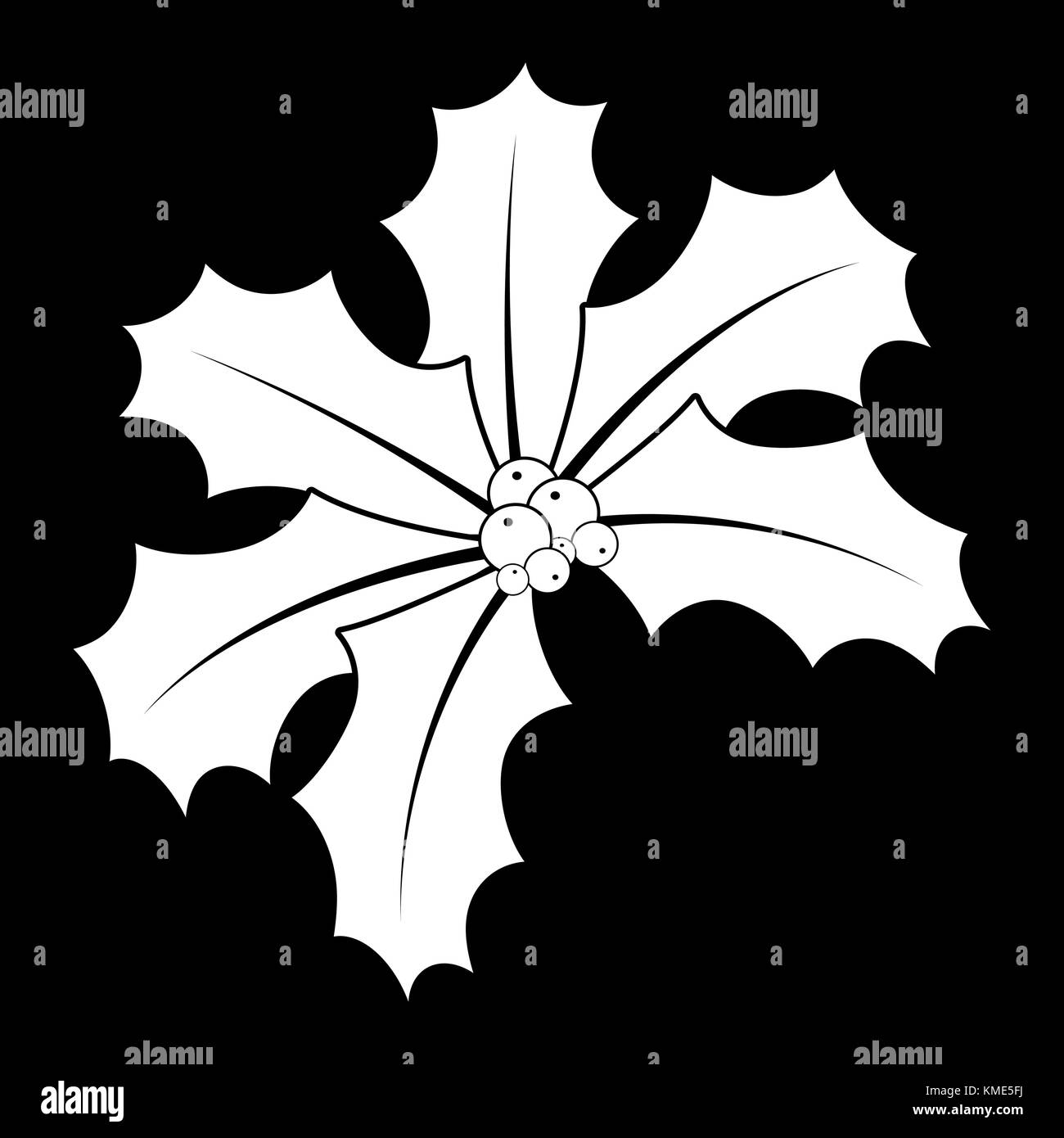 Holly berry contorno per natale isolato su sfondo nero Illustrazione Vettoriale