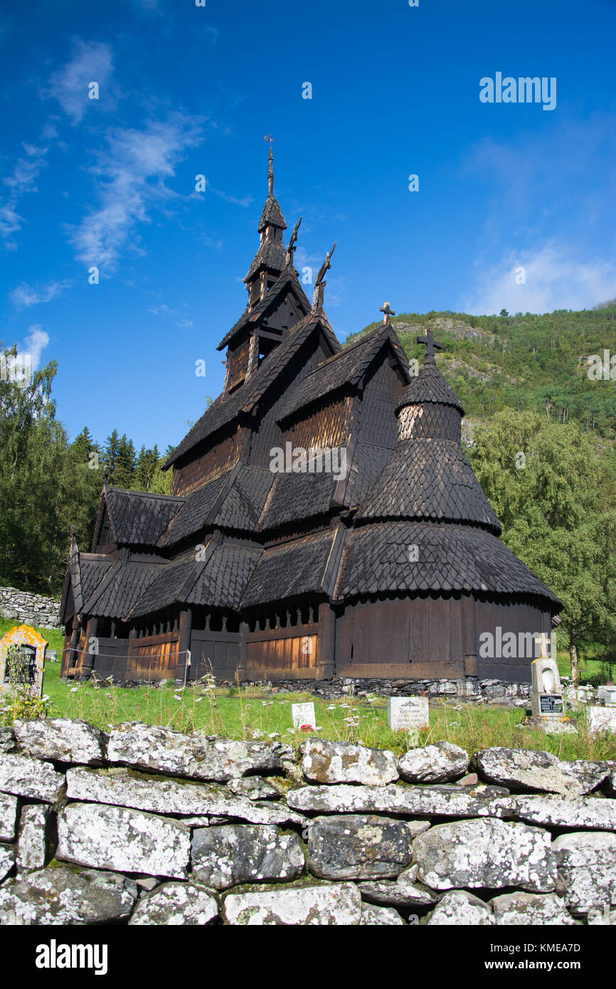 Borgund doga chiesa è una doga chiesa situata nella contea di Sogn og Fjordane county, Norvegia. Foto Stock