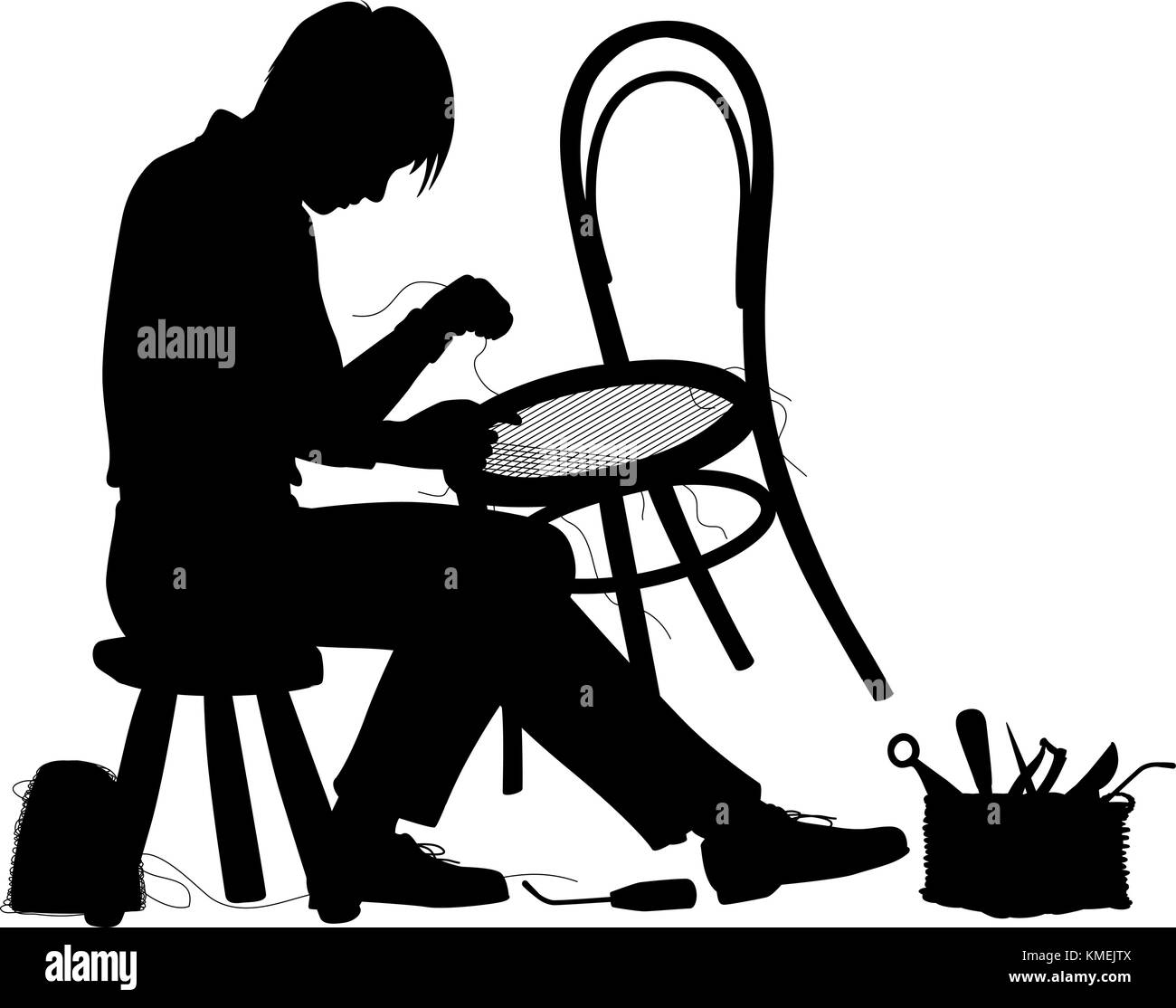 Vettore modificabile silhouette di un uomo che fa una sedia con elementi come oggetti separati Illustrazione Vettoriale