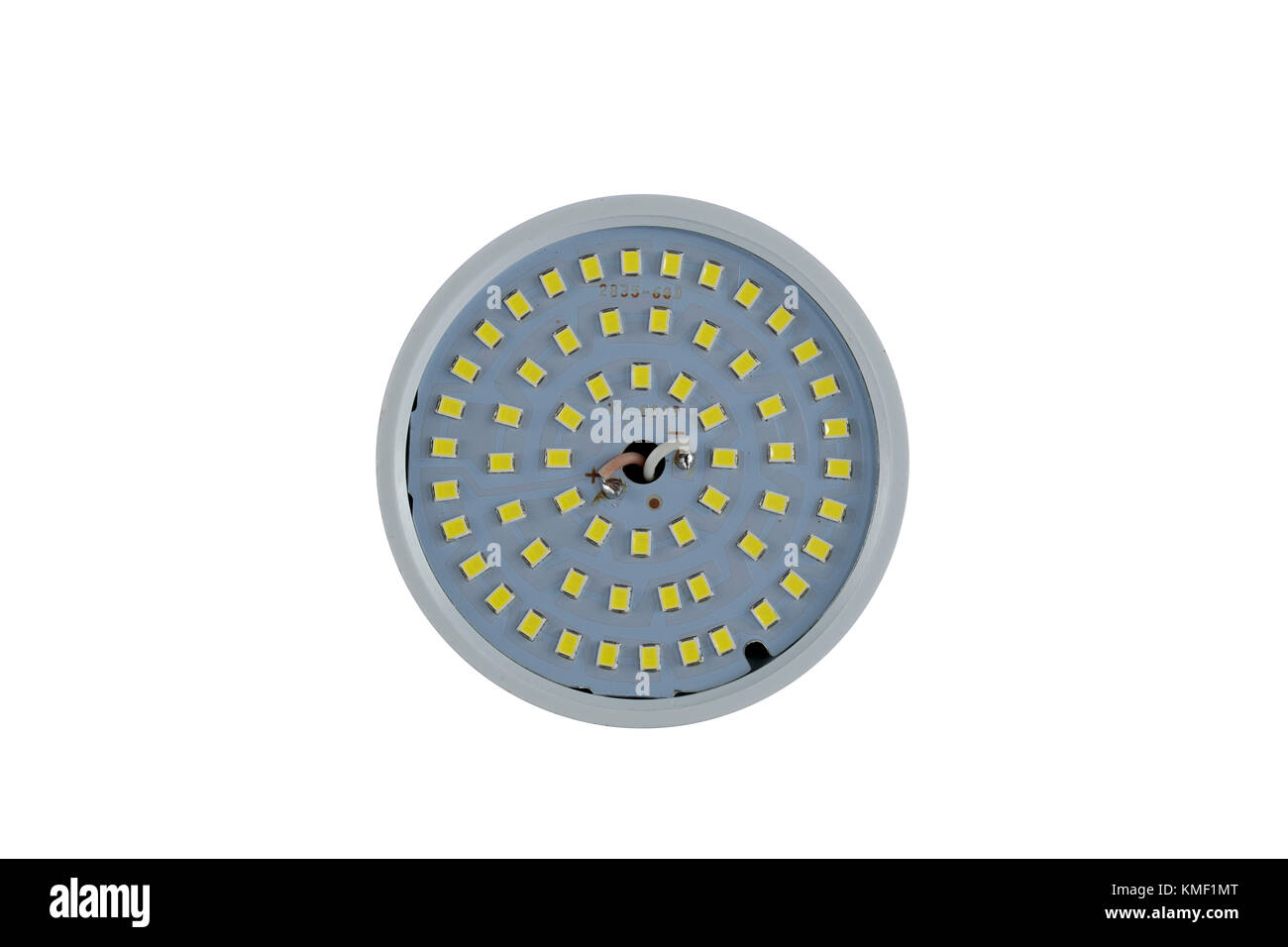La parte interna della lampadina LED isolato su sfondo bianco Foto Stock