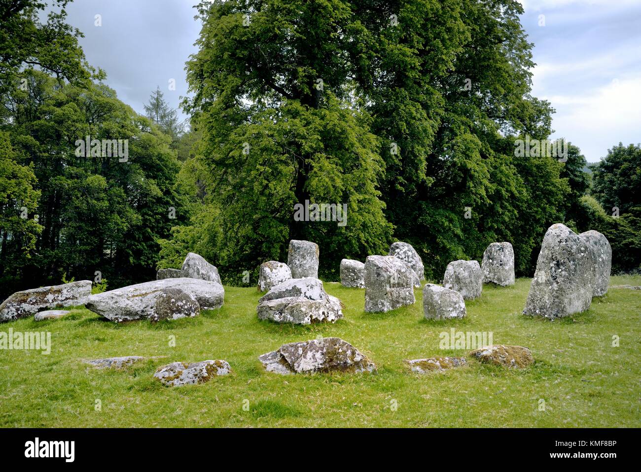 Croft Moraig Croftmoraig complesso cerchio di pietra. Sito preistorico tra Aberfeldy e Kenmore a NE fine del Loch Tay. 4000+ anni. Visto da sé Foto Stock