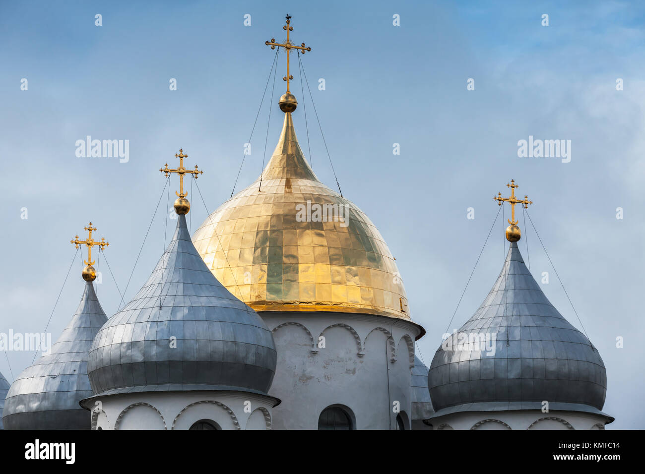 Cupole di Santa Sofia Cattedrale di Novgorod, Russia Foto Stock