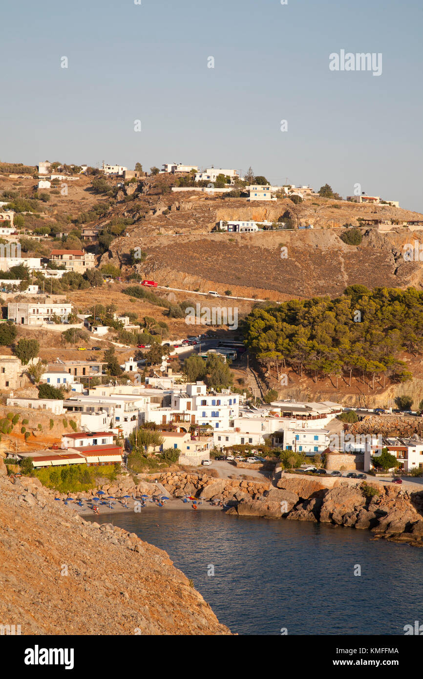 Vista con sfakia village, Creta, Grecia, Europa Foto Stock
