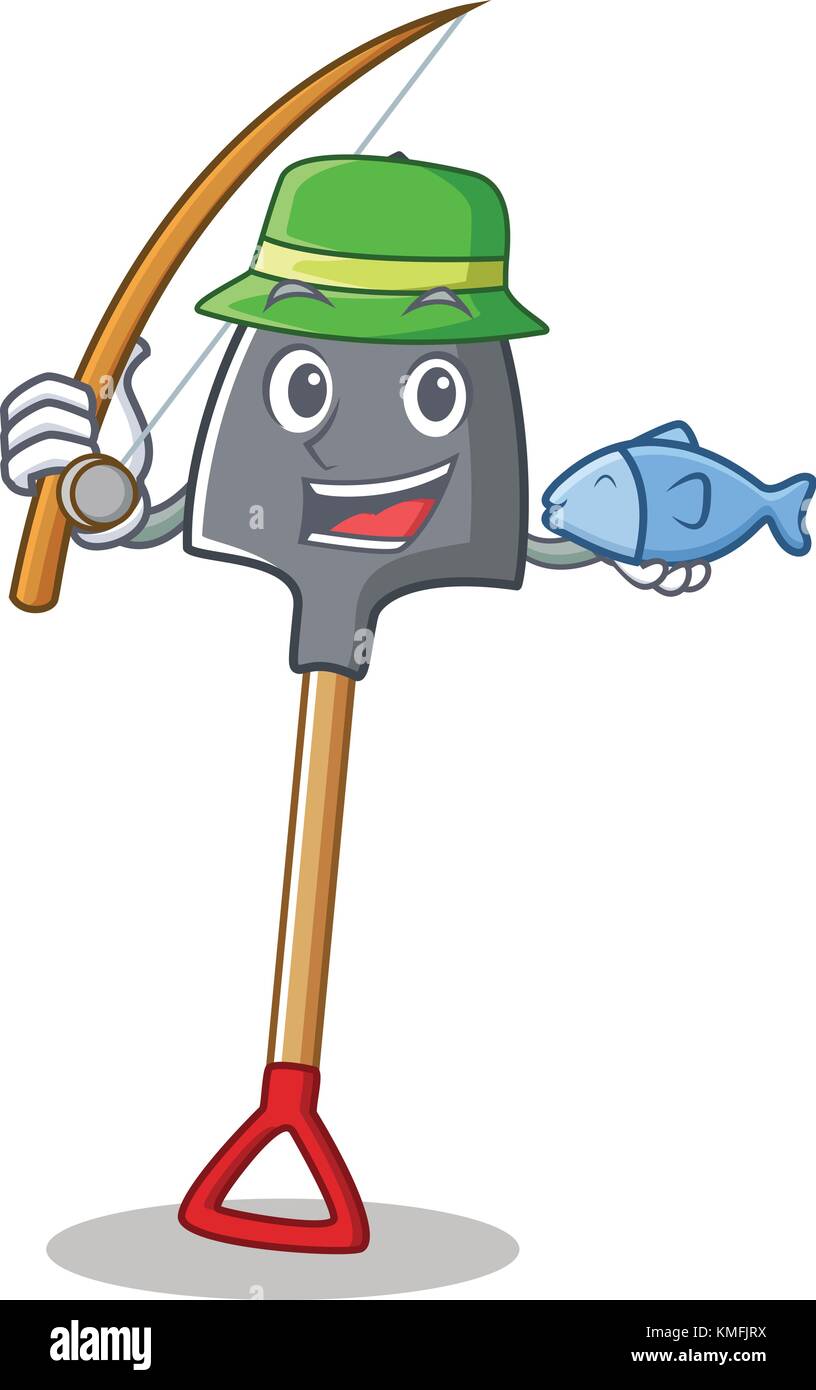 Pala di pesca di carattere stile cartone animato Illustrazione Vettoriale