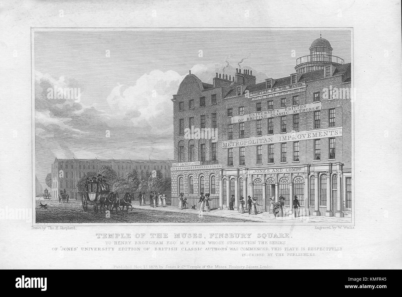 Tempio delle muse, incisione 'Metropolitan miglioramenti, o a Londra nel XIX secolo' London, England, Regno Unito 1828 Foto Stock
