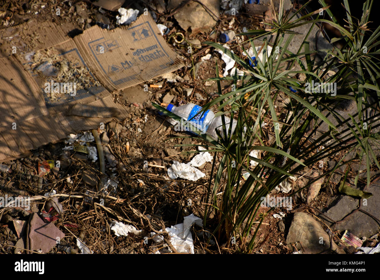 In generale i rifiuti di plastica gettata via sul pavimento Foto Stock