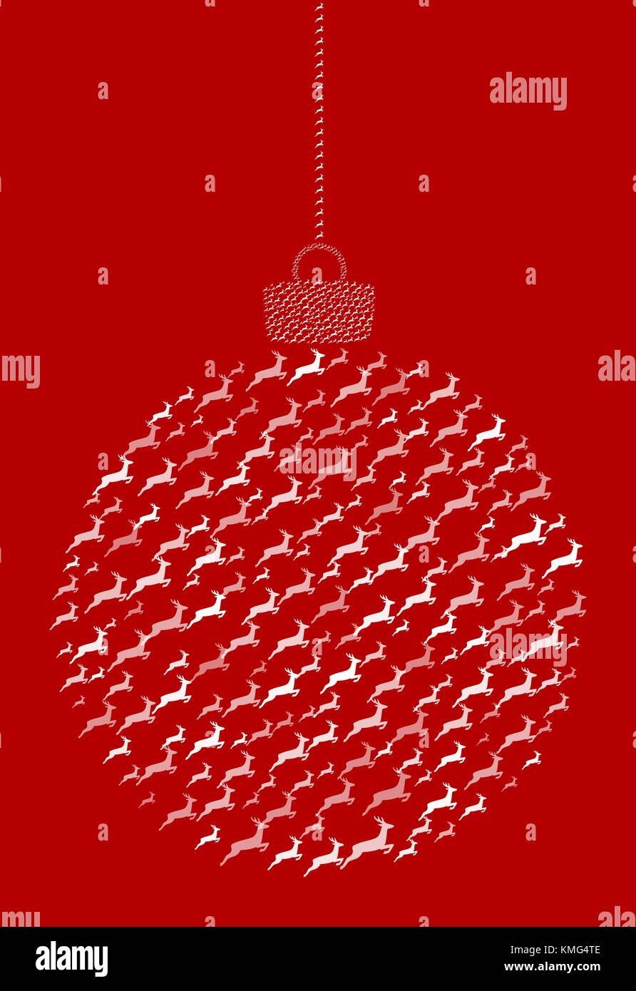 Appendere vettore abstract palla di Natale costituito da cervi icone su sfondo rosso. Illustrazione Vettoriale