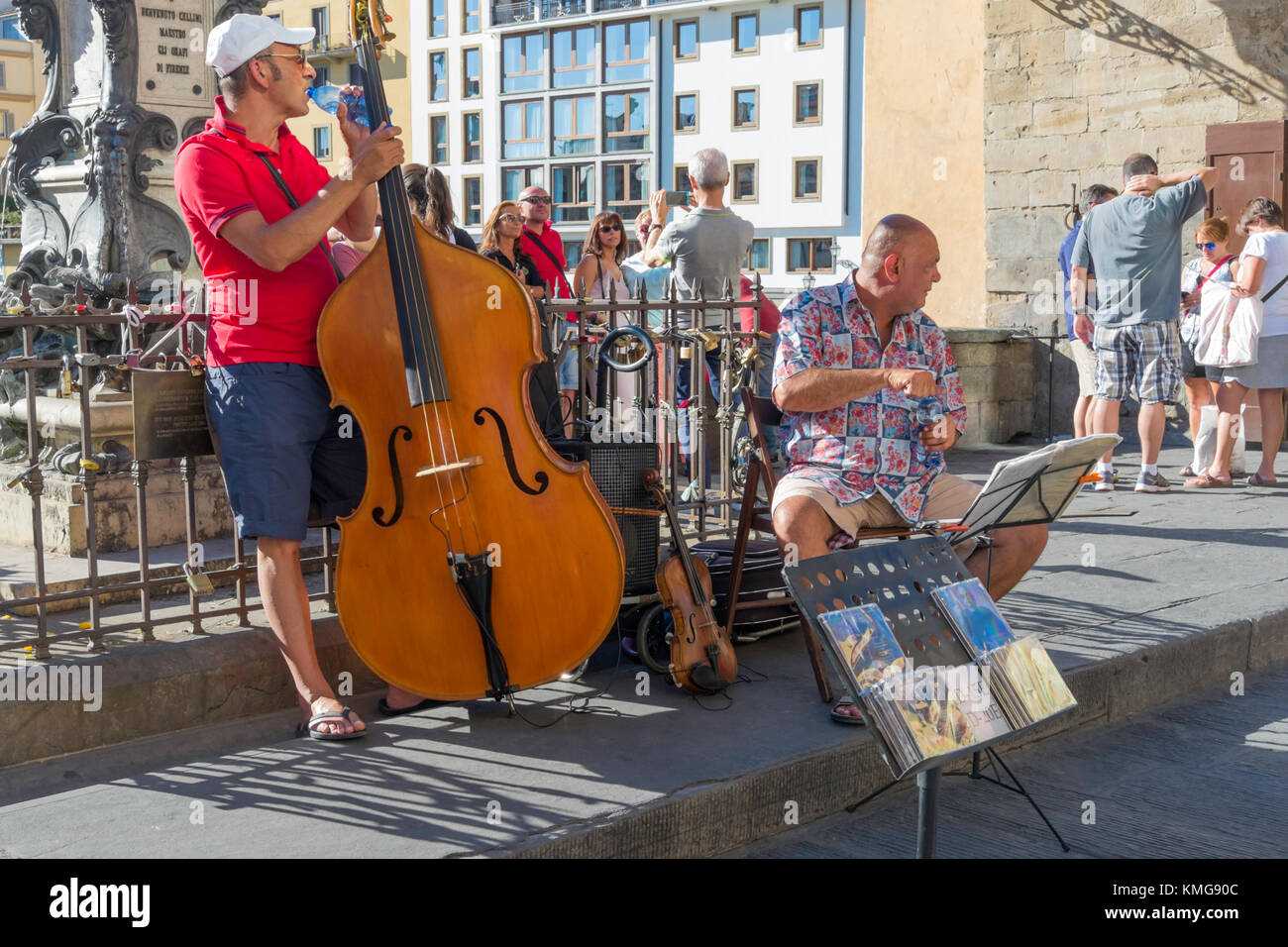 Musicisti sul Ponte Vecchio di Firenze (Italia). Foto Stock