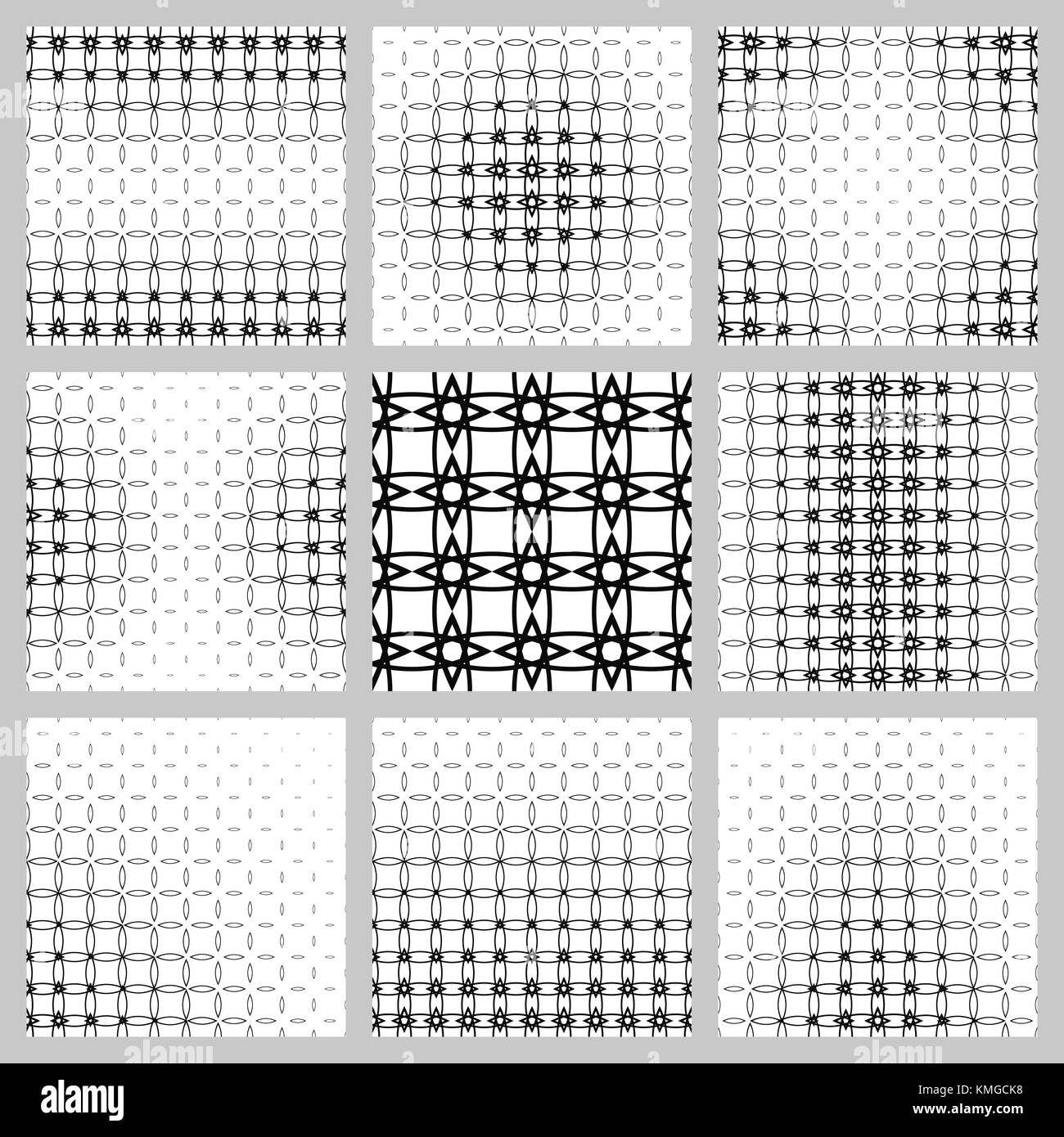 Bianco nero forma curva griglia design pattern impostato Illustrazione Vettoriale