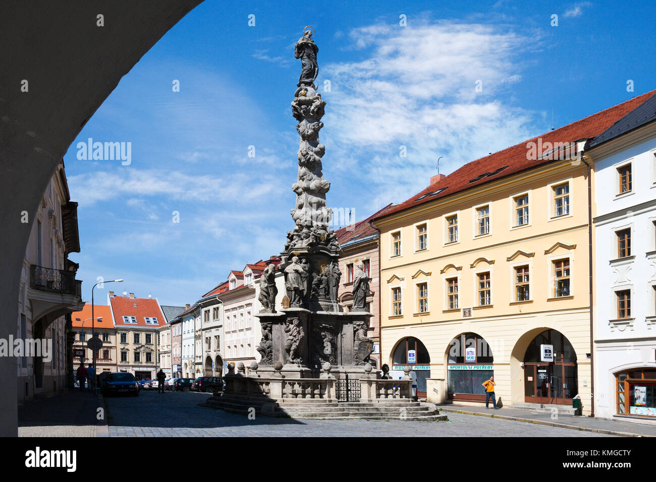 Kutna Hora, Repubblica Ceca - 13 luglio - storico barocco piaga pilar, (UNESCO), il 13 luglio 2014 in Kutna Hora town, Boemia centrale regione, re ceco Foto Stock