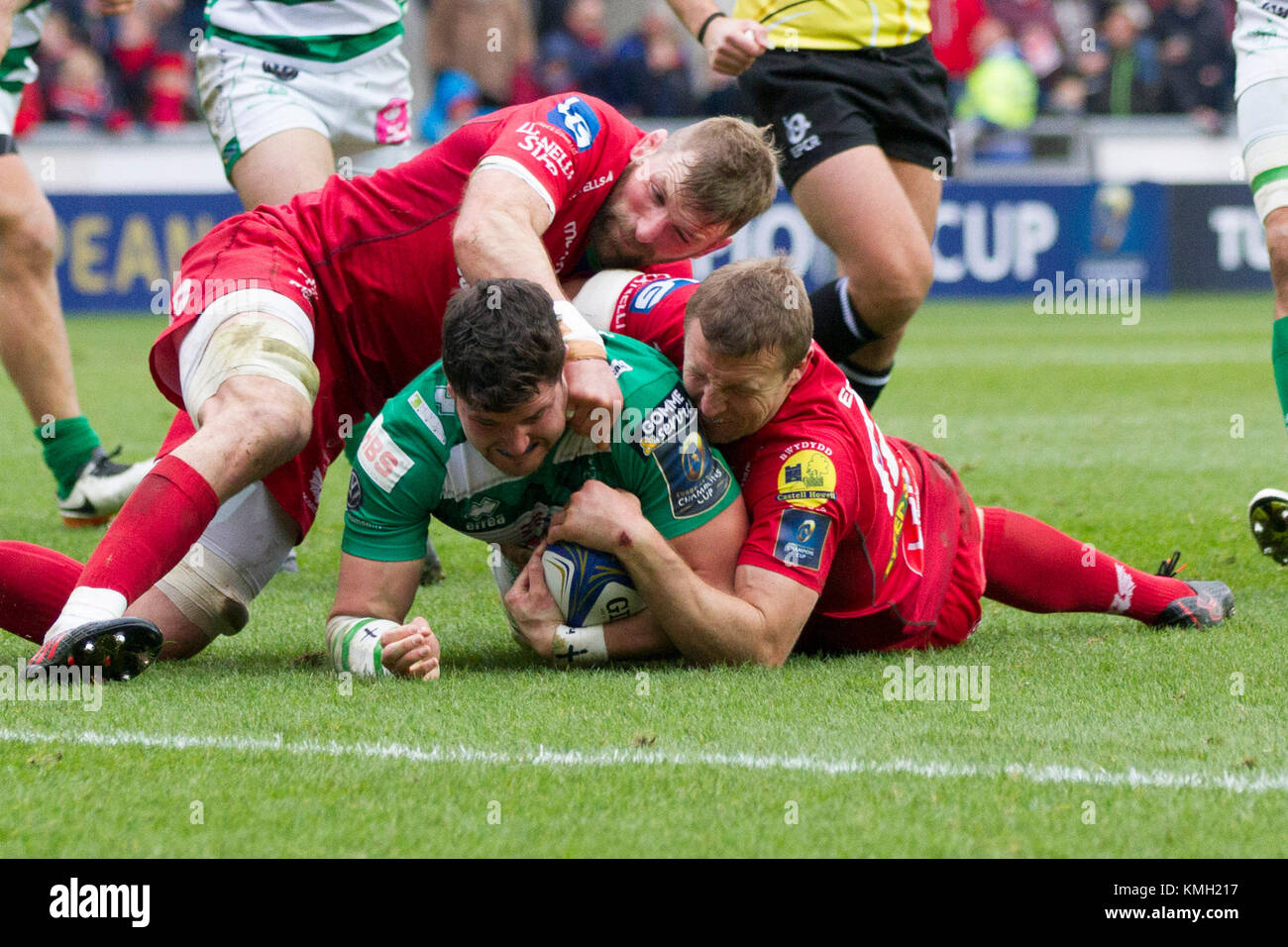 Scarlets/Benetton Rugby in una partita del Campionato europeo di rugby al Parc y Scarlets Foto Stock