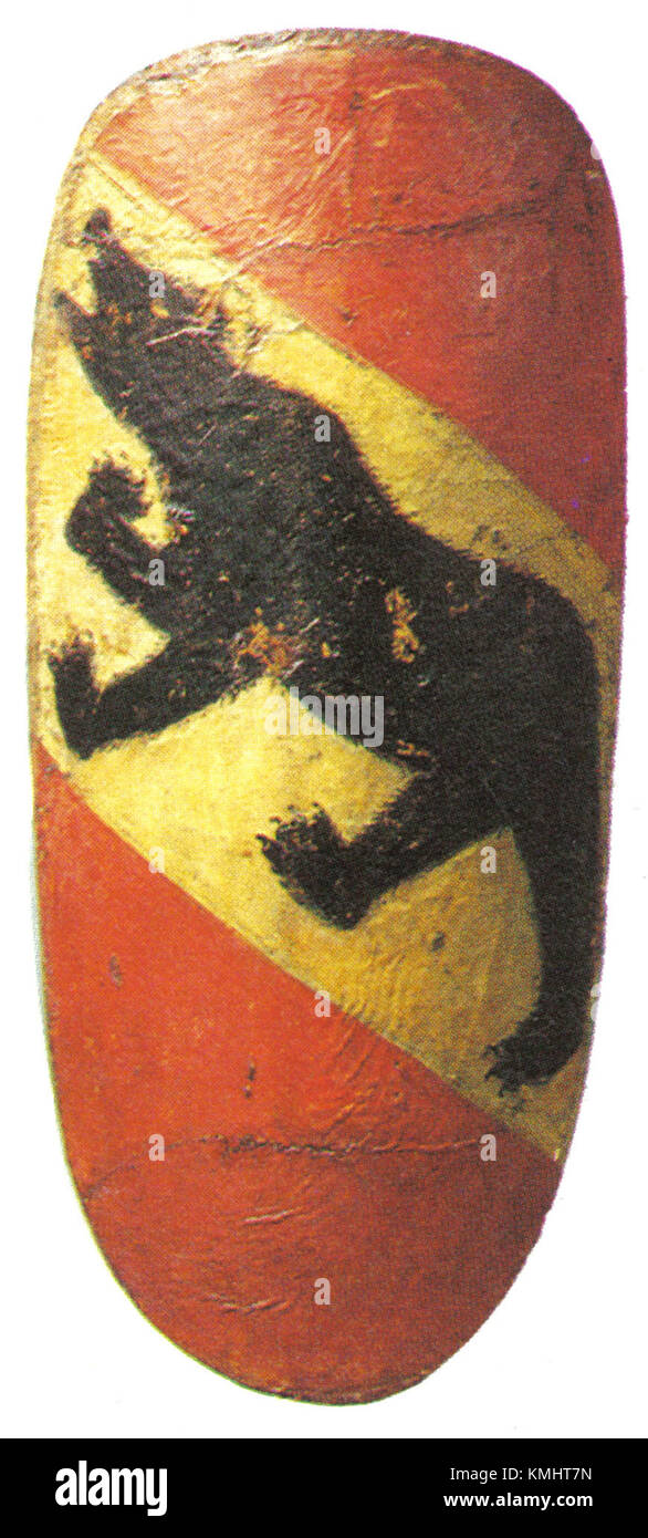 Lo stemma bernese, originario del XIV secolo, si riferisce allo scudo araldico del cantone svizzero di Berna. Le braccia presentano un caratteristico orso nero su sfondo oro, che simboleggia la forza e l'indipendenza. Foto Stock