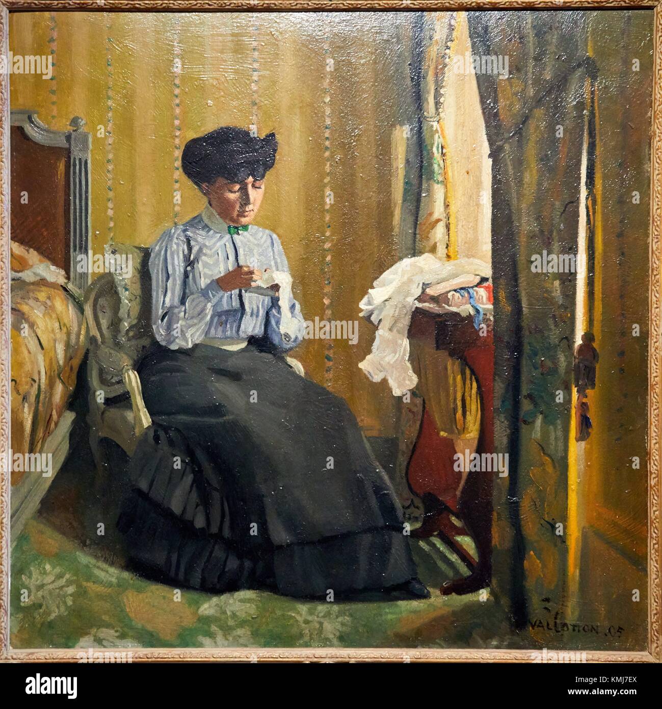 Femme cousant dans un interieur, 1905, Félix Vallotton, Musée d'Art Moderne, Troyes, Regione Champagne-Ardenne, Aube, Francia, Europa Foto Stock