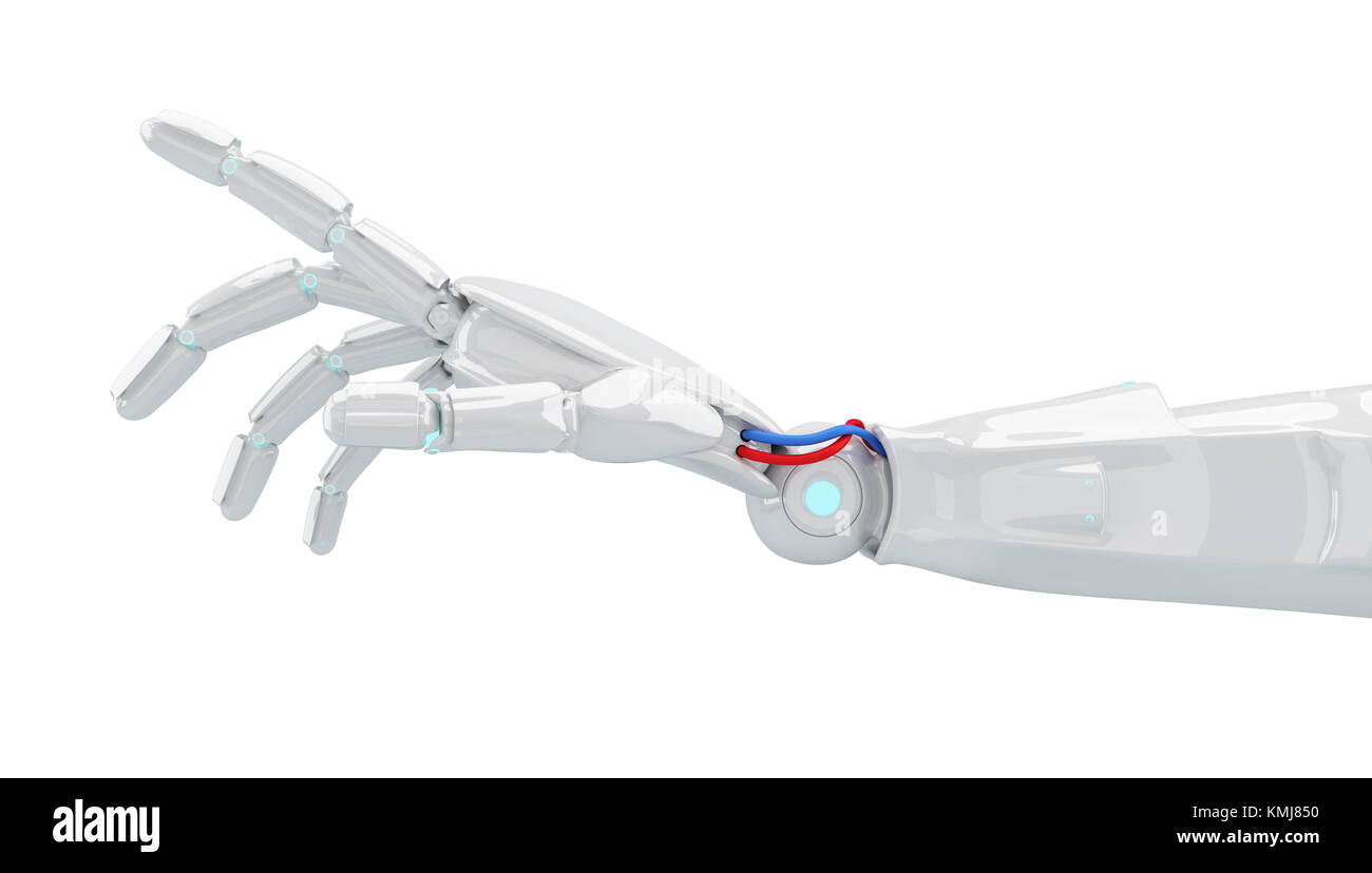 Robot metallico mano. La tecnologia del futuro concetto. Il rendering 3D Foto Stock