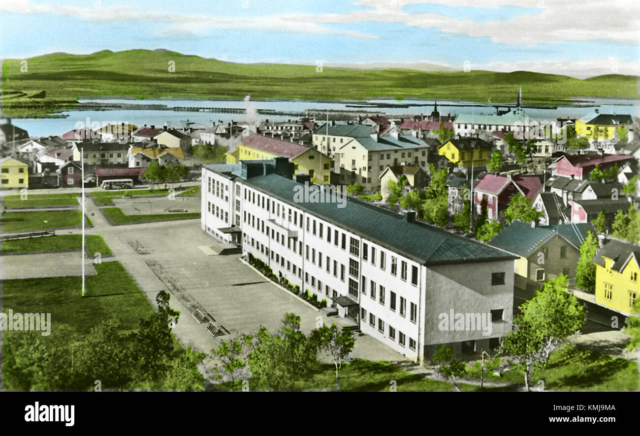 La scuola superiore di Kiruna, situata a Lappland, in Svezia, è un'importante istituzione educativa che serve i giovani della regione con strutture moderne e una forte reputazione accademica. Foto Stock