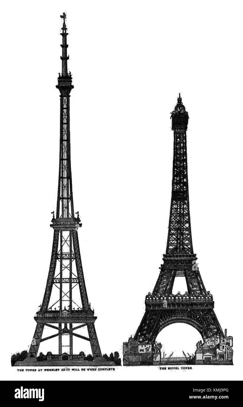 La Watkin's Tower, una volta progettata per essere la struttura più alta del mondo, si trovava a Londra ma non fu mai completata. Al contrario, la Torre Eiffel di Parigi, completata nel 1889, divenne il simbolo iconico della Francia e una delle strutture più riconosciute al mondo. Foto Stock