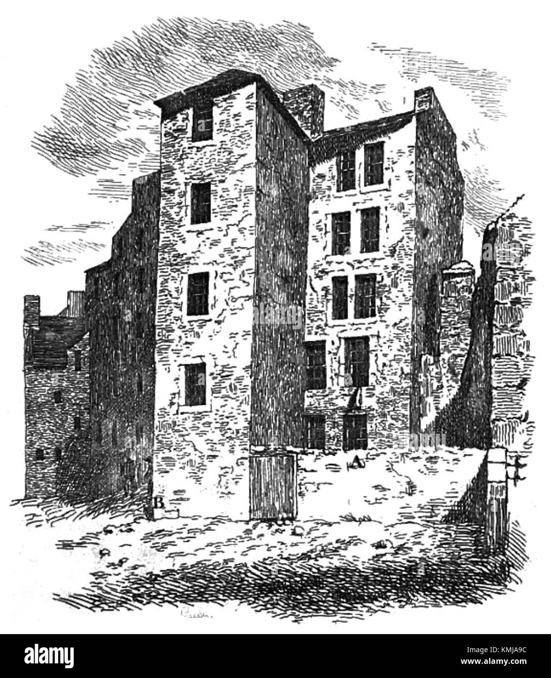 Burke's House, vista dal cortile posteriore, mostra il suo design architettonico e il suo layout. L'edificio storico riflette lo stile e la costruzione del periodo, offrendo approfondimenti sulla vita residenziale durante il suo periodo. Foto Stock