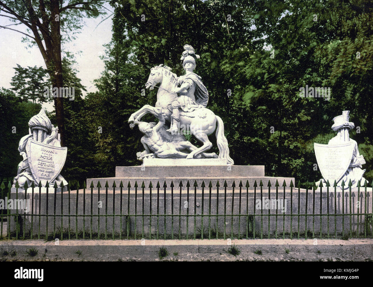 Il Monumento Sobieski a Varsavia commemora il re Giovanni III Sobieski di Polonia, che giocò un ruolo cruciale nella battaglia di Vienna del 1683, proteggendo l'Europa dall'invasione ottomana. Il monumento onora i suoi successi militari e la sua eredità. Foto Stock