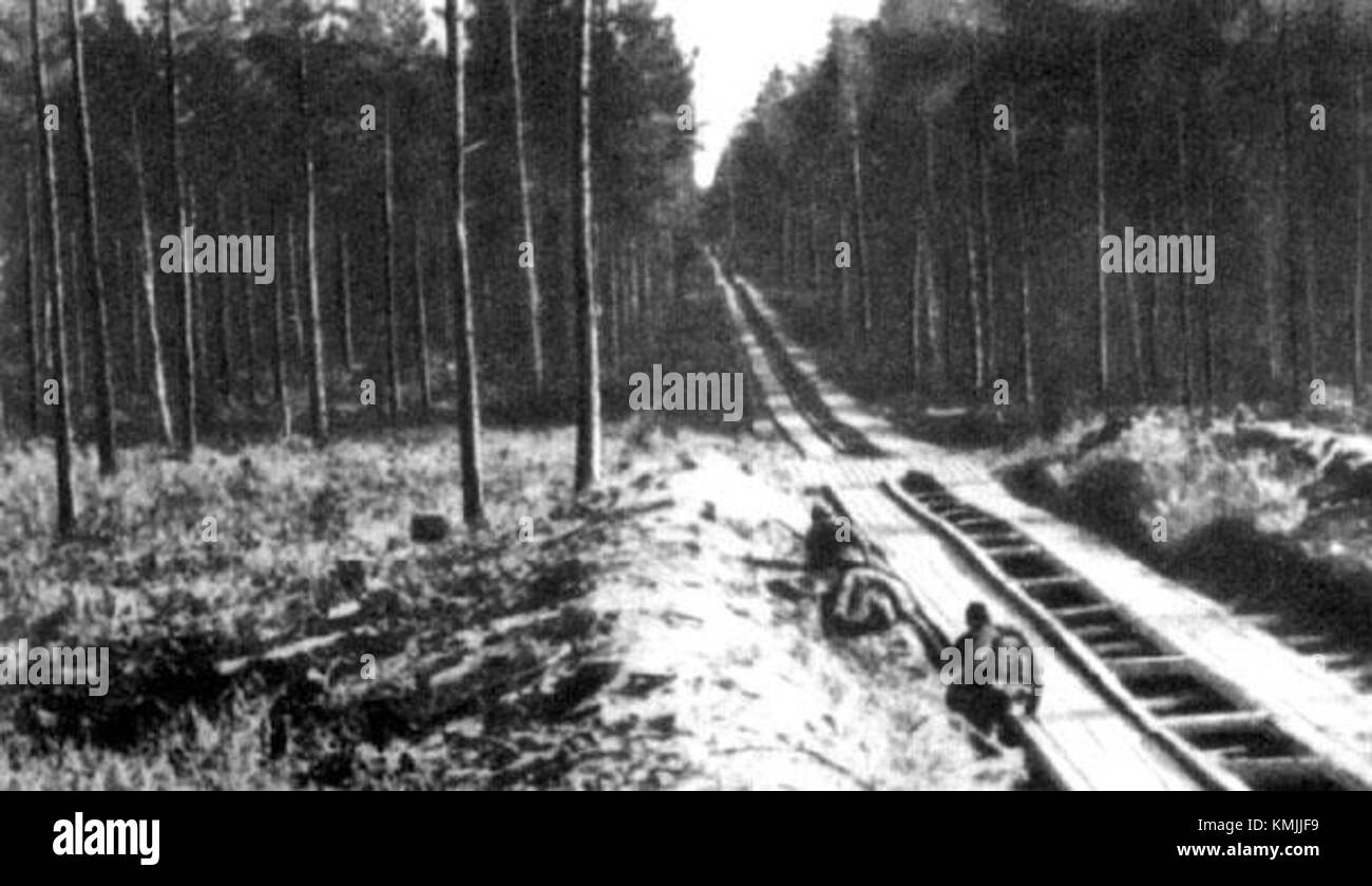 Volkhov Front Road è una strada militare significativa dal fronte orientale durante la seconda guerra mondiale. Ha giocato un ruolo chiave nei movimenti strategici delle forze sovietiche e tedesche durante il conflitto. Foto Stock