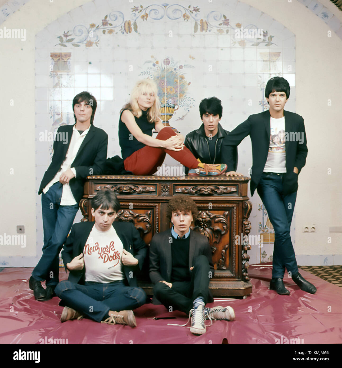 Blondie US gruppo rock circa 1977. In Senso Orario Dall'Alto A Sinistra; Frank Infante, Debbie Harry, Jimmy Destri, Clem Burke, Gary Valentine, Chris Stein Foto Stock