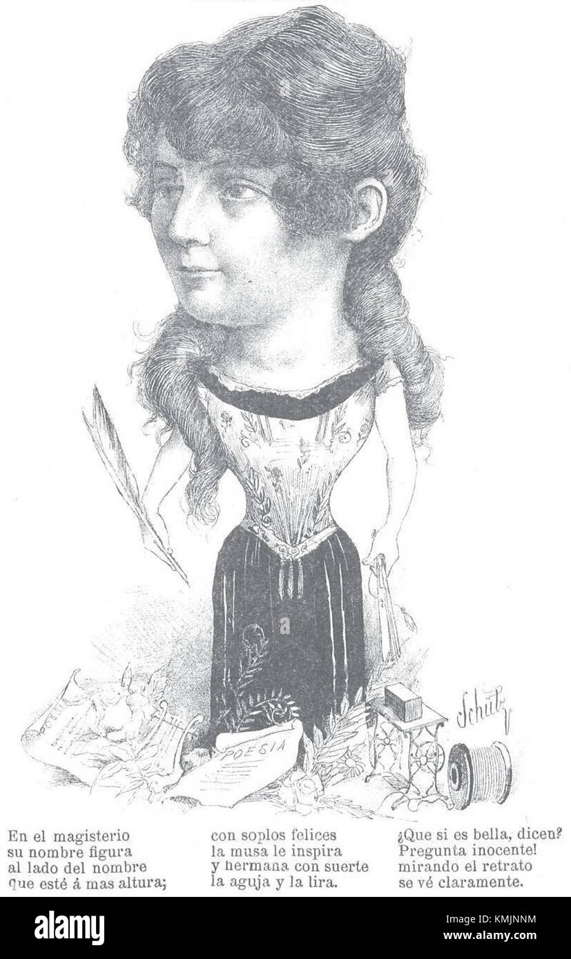 Una caricatura di Adela Castell, probabilmente una rappresentazione artistica che enfatizza alcune caratteristiche in modo stilizzato, esagerato, comune nell'arte caricaturale. Foto Stock