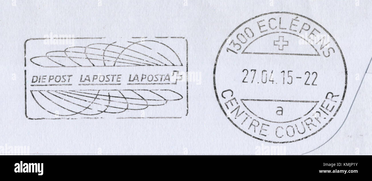 Un documento relativo al servizio di corriere CH-1300 presso il Centro Eclepens, datato 27 aprile 2015, che illustra i dettagli logistici o operativi. Foto Stock