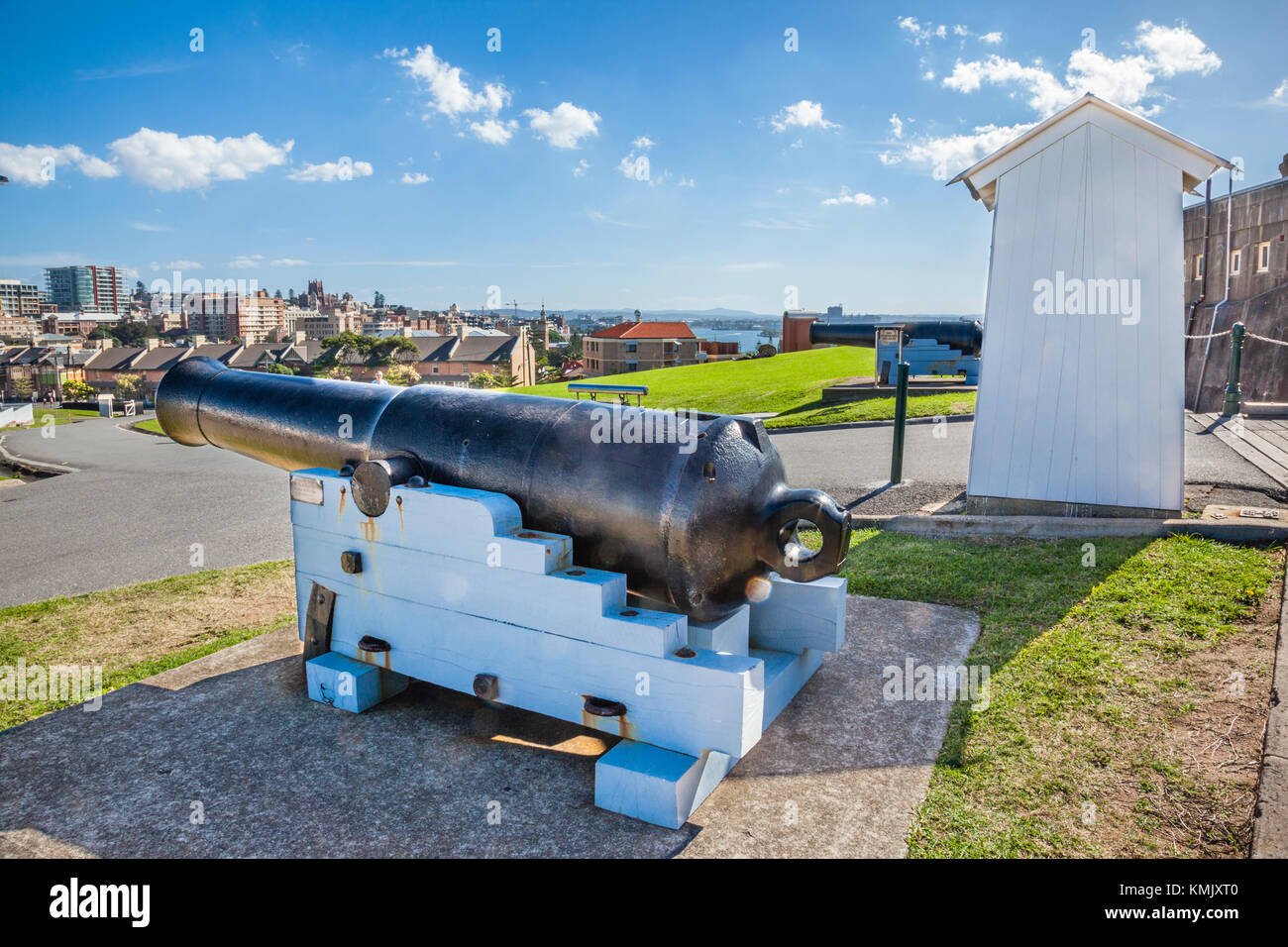 Australia, Nuovo Galles del Sud, Est Newcastle, storico cannon a Fort Scratchley su Flagstaff Hill Foto Stock