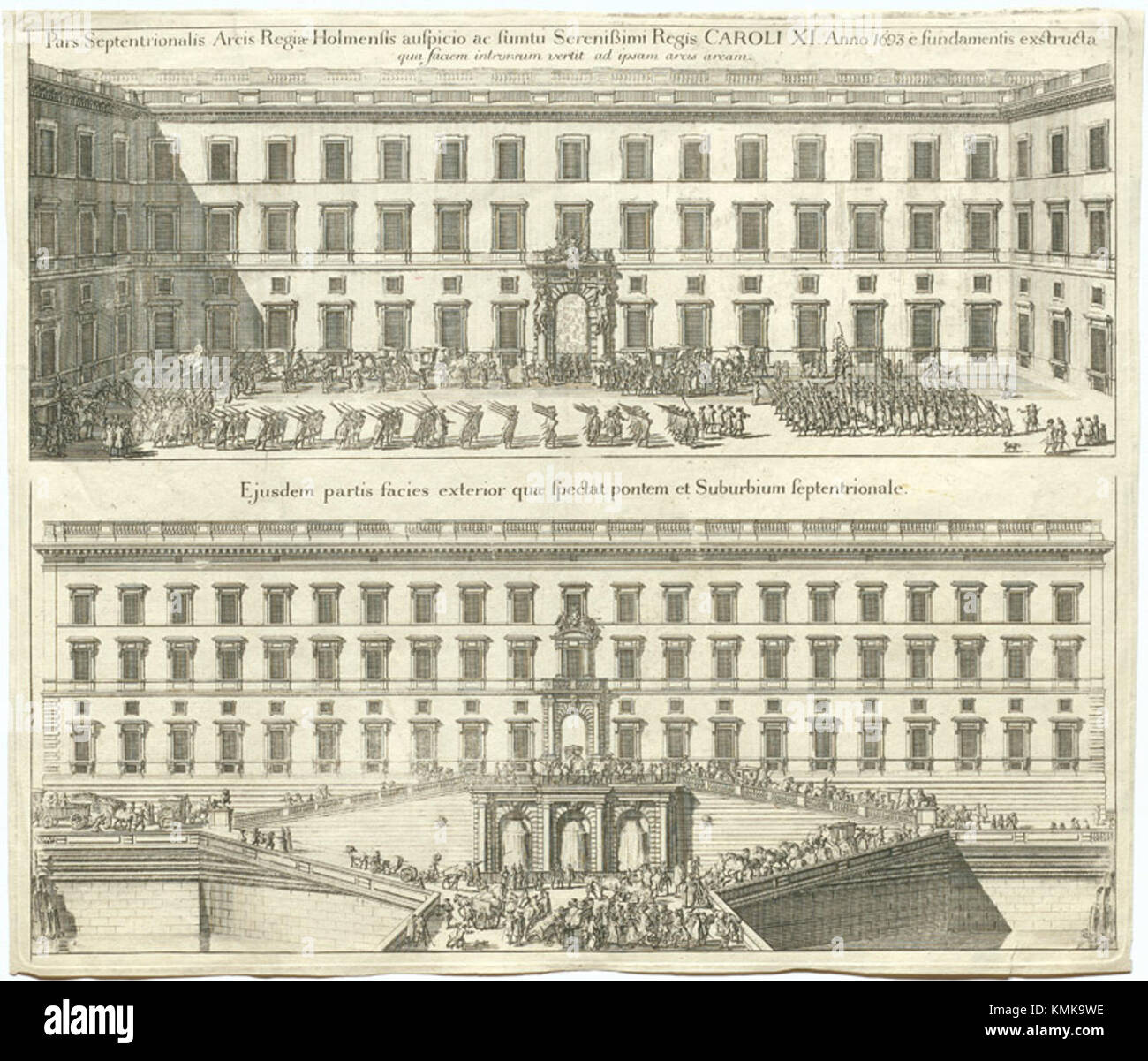 Stockholms slott è il palazzo reale di Svezia, situato a Stoccolma. Serve come residenza ufficiale del monarca svedese ed è uno dei più grandi palazzi reali d'Europa. Il palazzo è noto per la sua grande architettura, il suo significato storico e l'importanza culturale in Svezia. Foto Stock