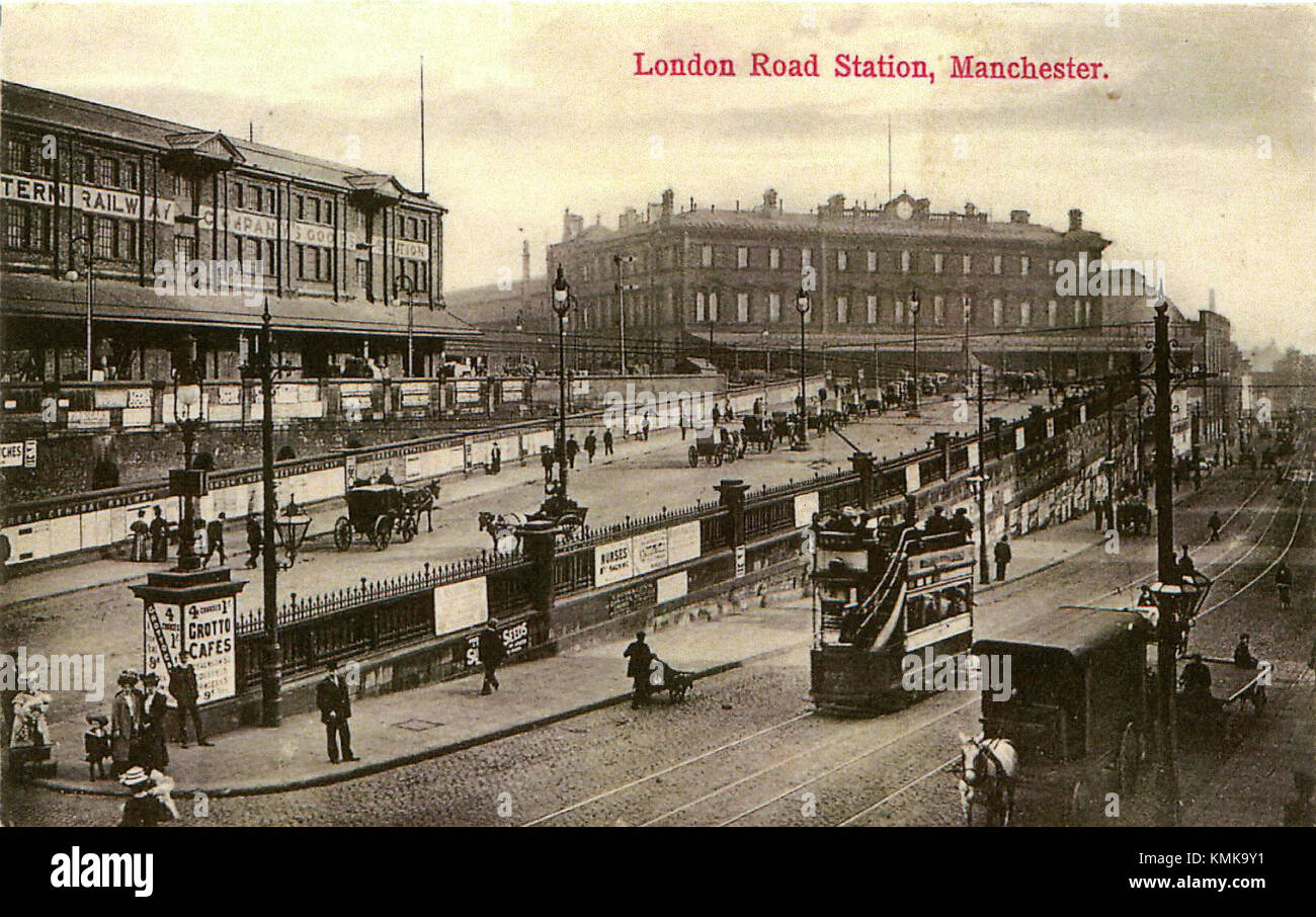 Manchester London Road stn, vecchia cartolina Foto Stock