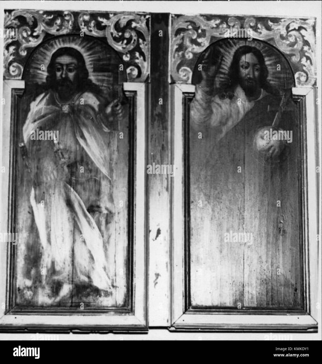 Fotografia della chiesa di Torp, una chiesa svedese con un notevole design medievale. Si trova a Torp, Västergötland, ed è un esempio di architettura tradizionale della chiesa scandinava. Foto Stock