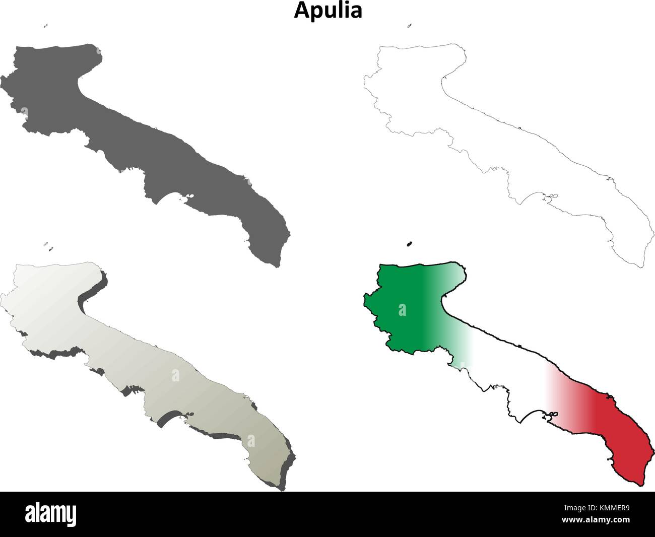 Puglia blank dettagliata mappa di contorno impostato Illustrazione Vettoriale