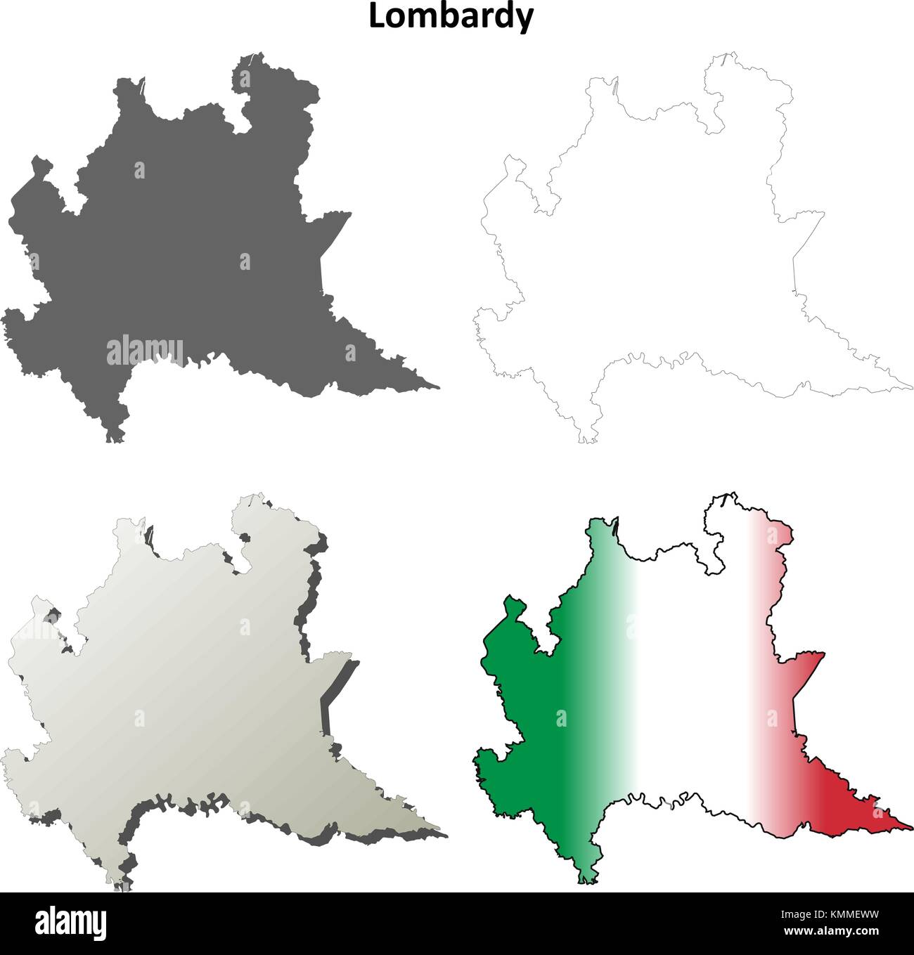 Lombardia blank dettagliata mappa di contorno impostato Illustrazione Vettoriale