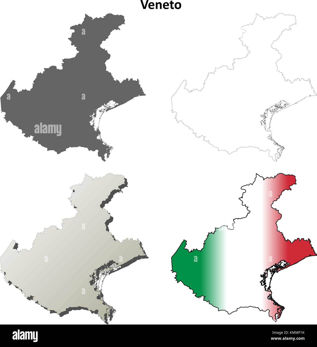Veneto blank dettagliata mappa di contorno impostato Illustrazione Vettoriale